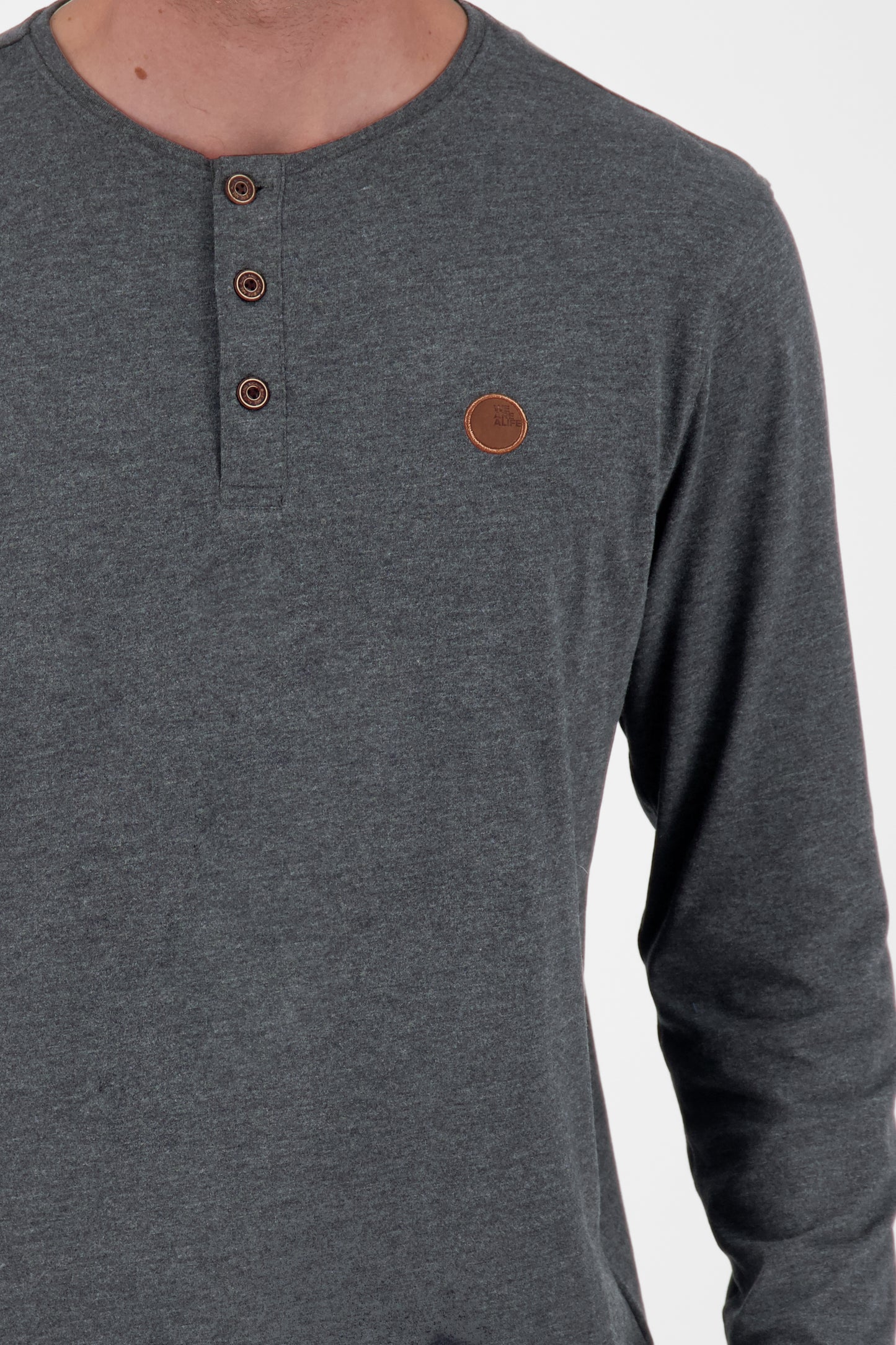 JoshAK A Langarmshirt Herren mit Knöpfen Schwarz