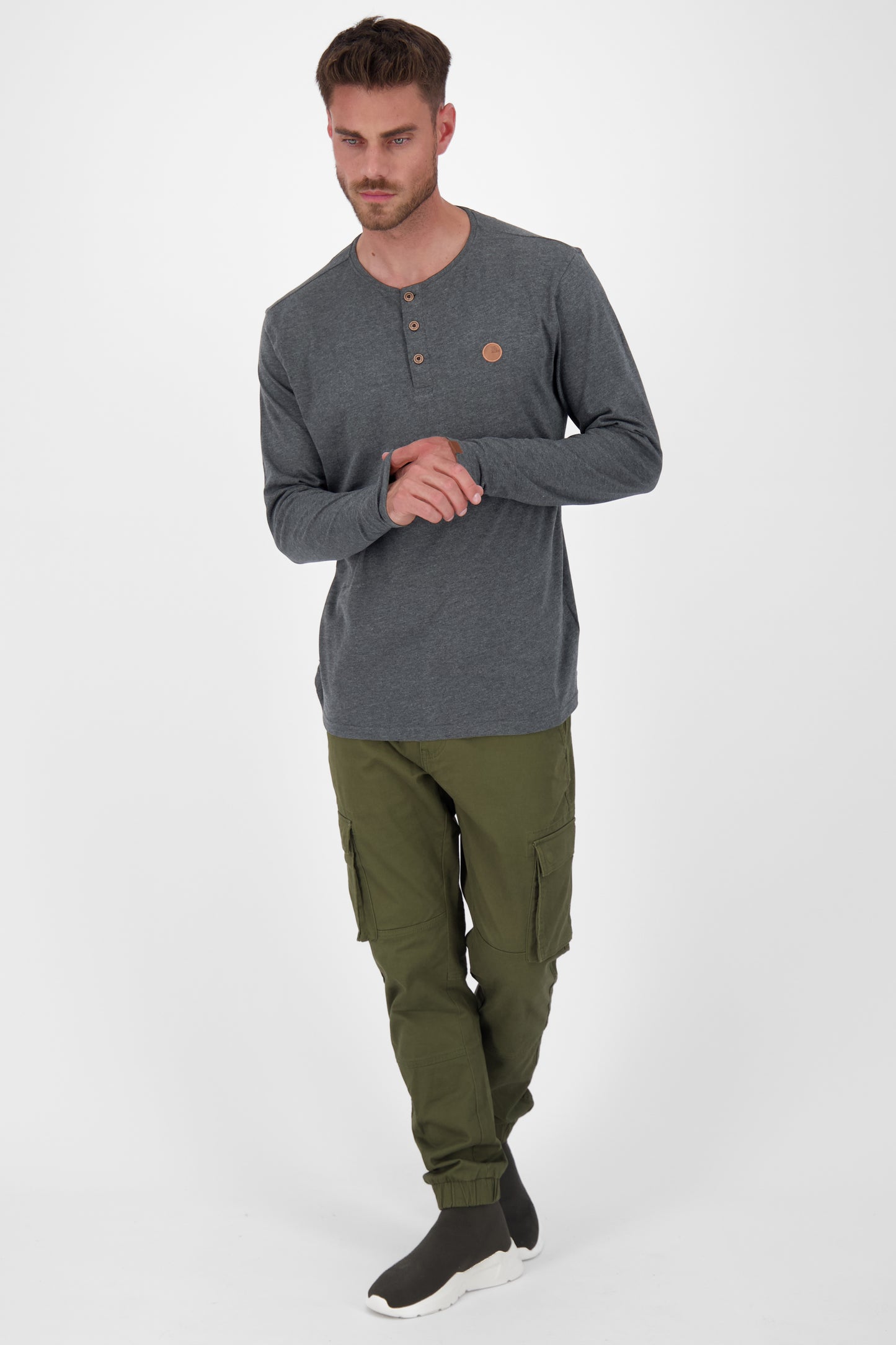 JoshAK A Langarmshirt Herren mit Knöpfen Schwarz