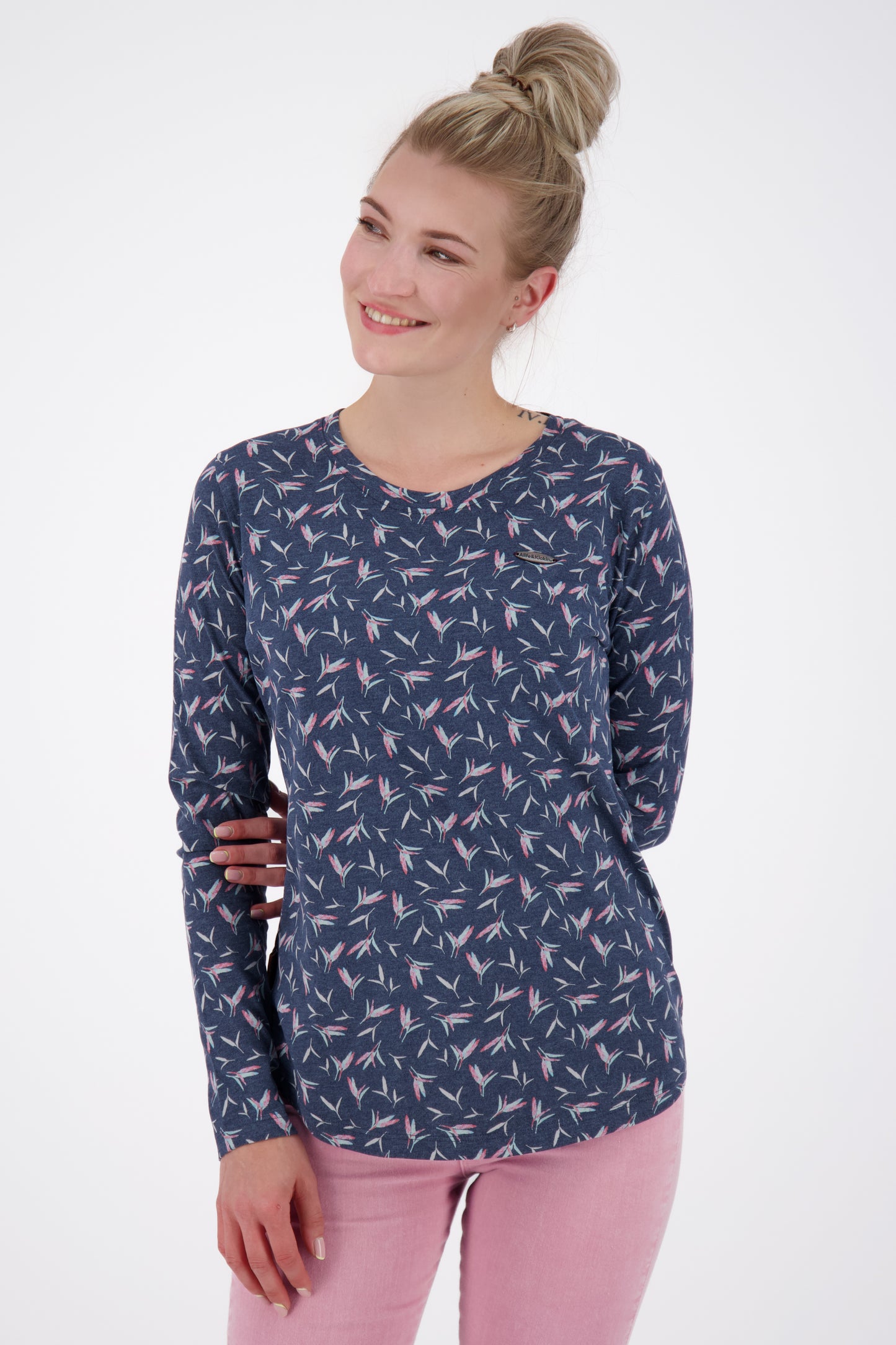 LeaAK B Langarmshirt Damen mit Muster Dunkelblau