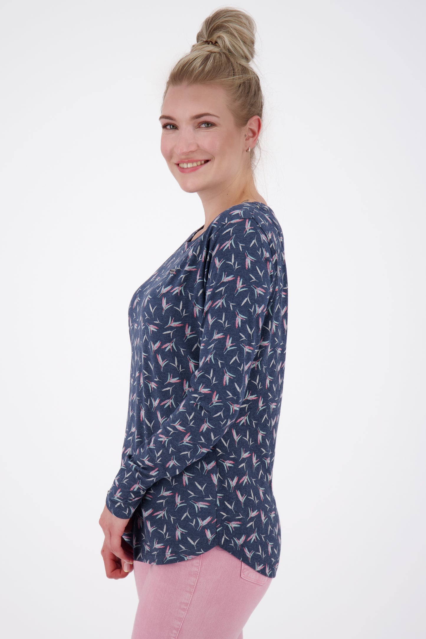 LeaAK B Langarmshirt Damen mit Muster Dunkelblau