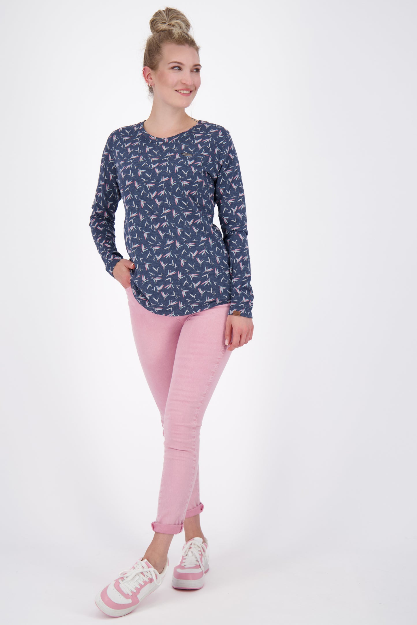 LeaAK B Langarmshirt Damen mit Muster Dunkelblau