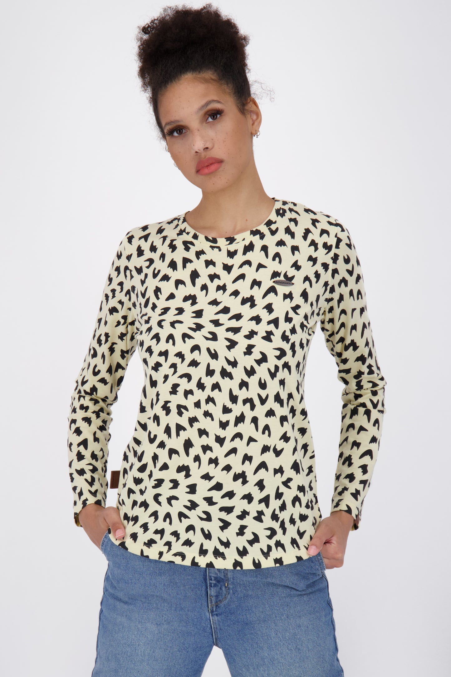 LeaAK B Langarmshirt Damen mit Muster Beige