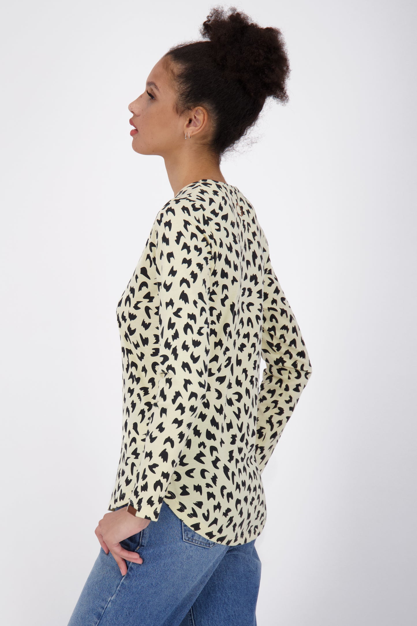 LeaAK B Langarmshirt Damen mit Muster Beige