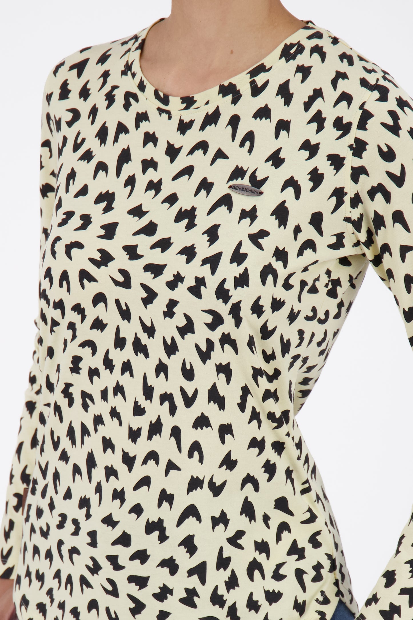 LeaAK B Langarmshirt Damen mit Muster Beige