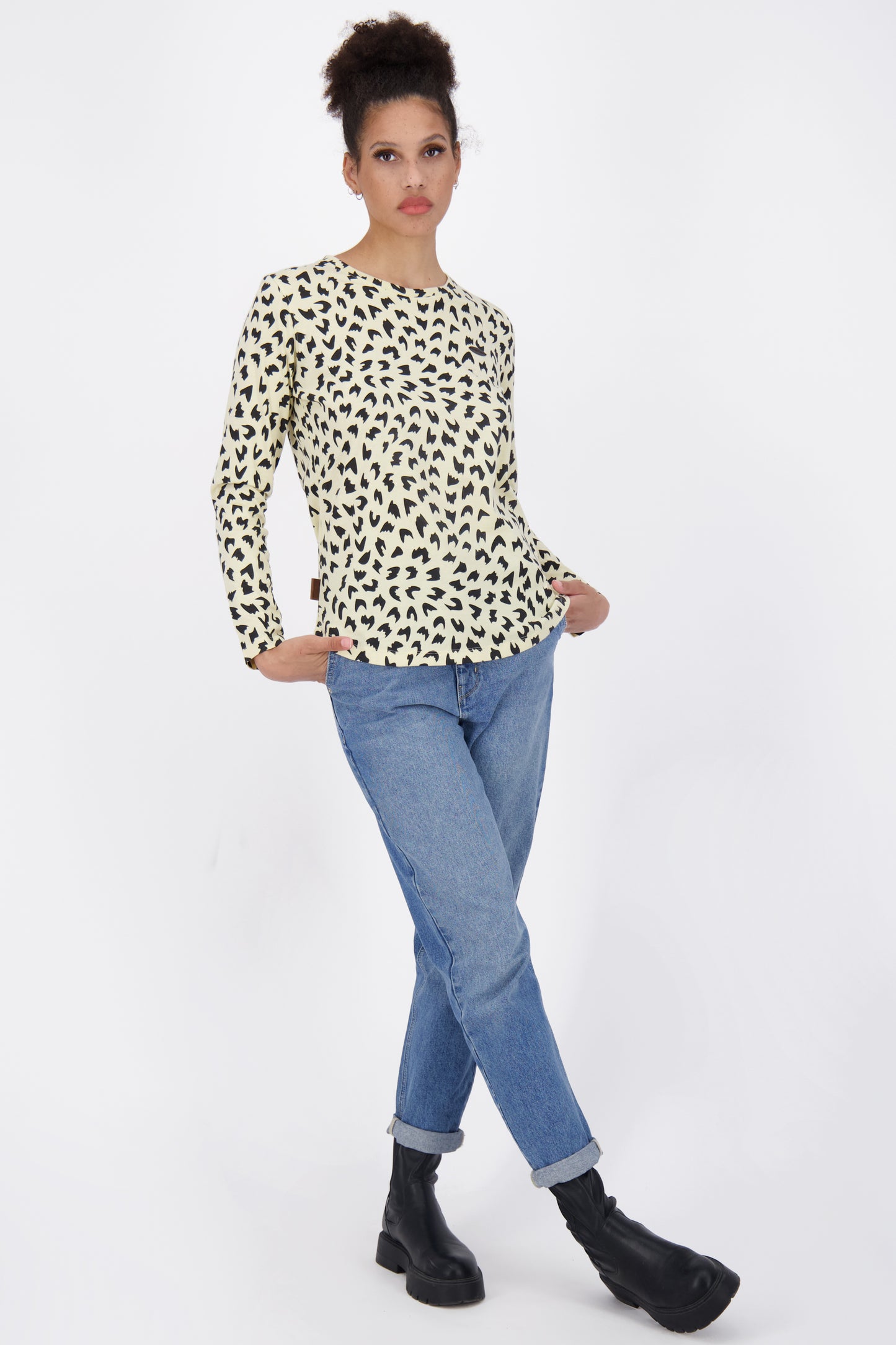 LeaAK B Langarmshirt Damen mit Muster Beige