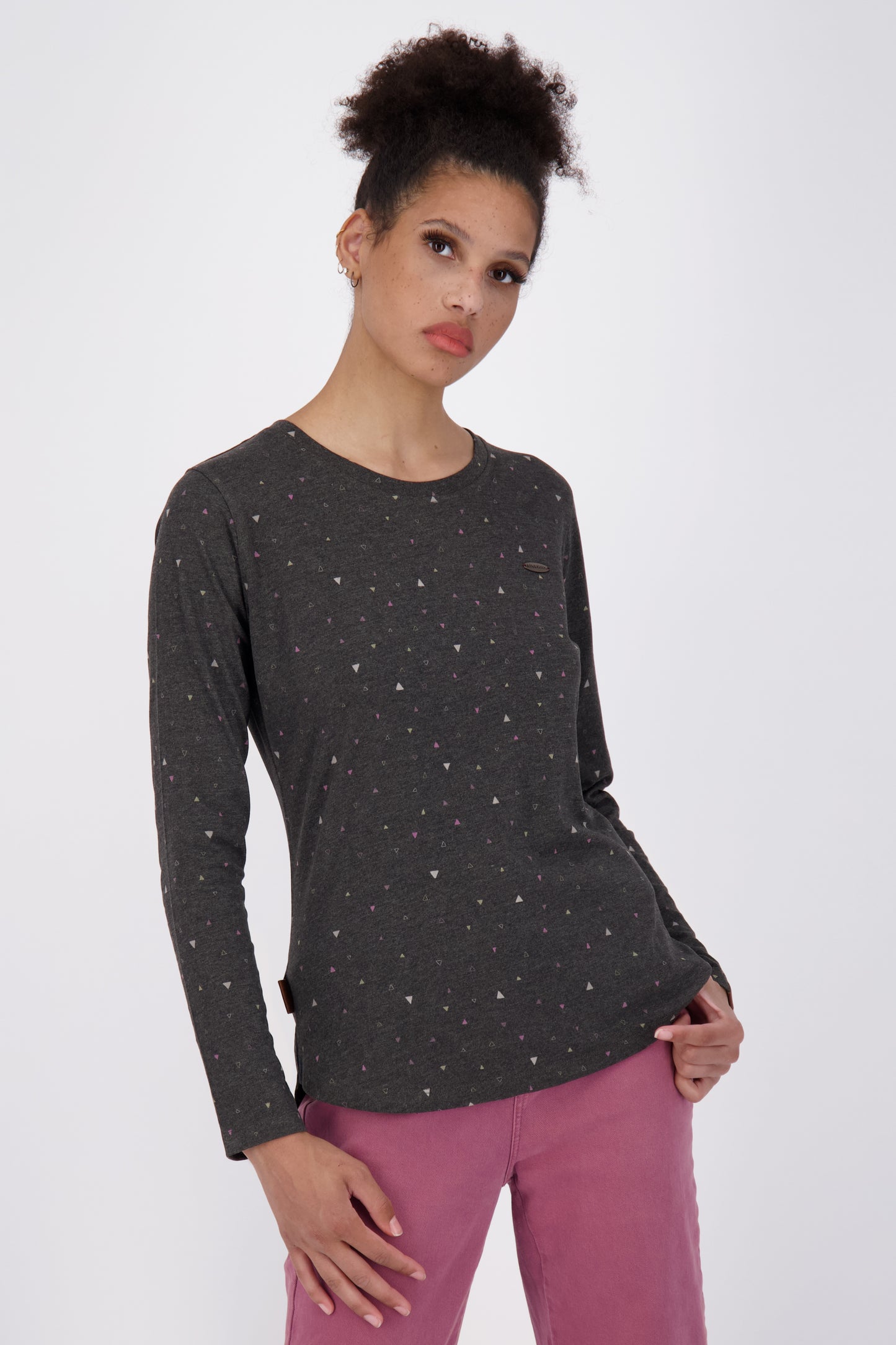 LeaAK B Langarmshirt Damen mit Muster Schwarz