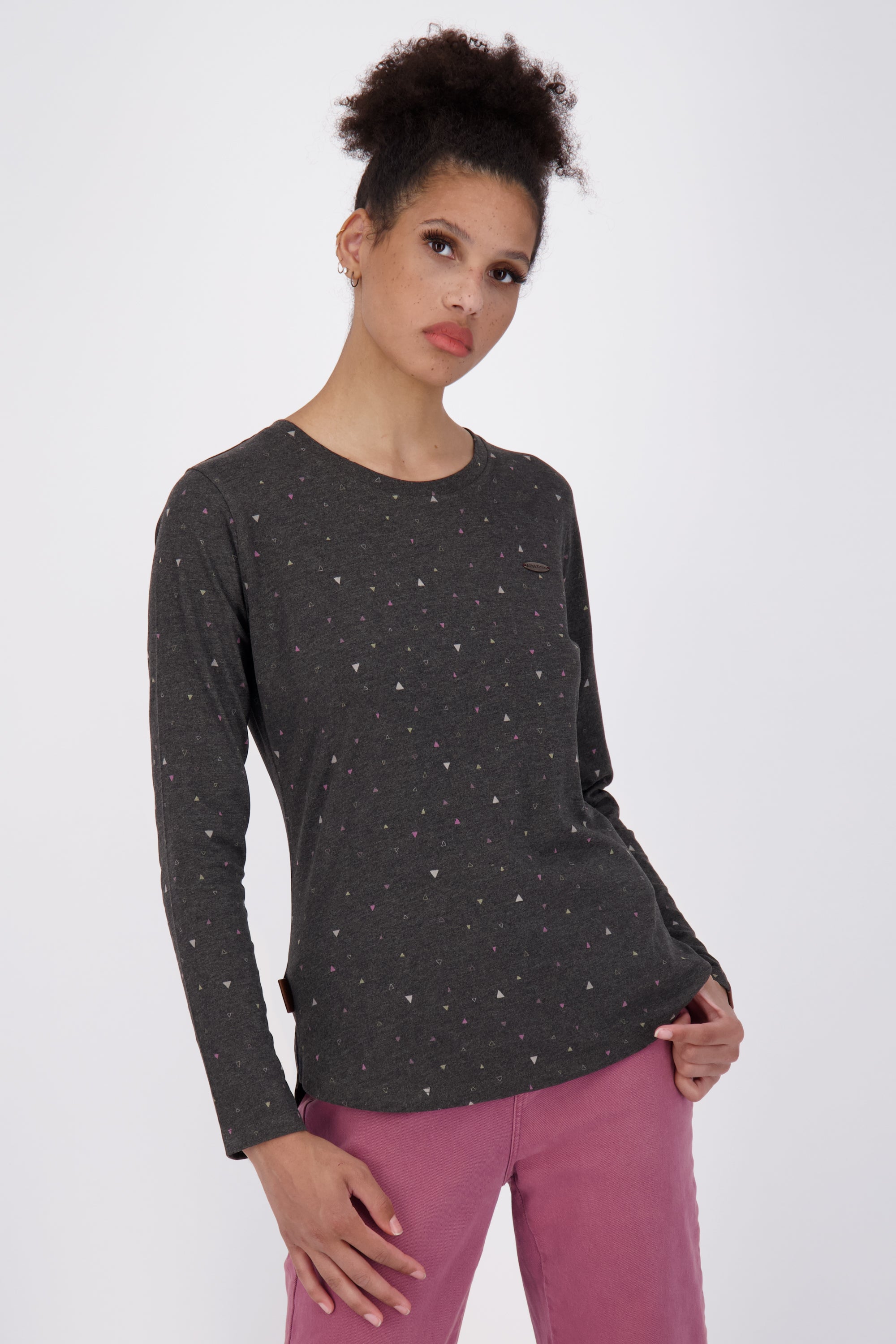 LeaAK B Langarmshirt Damen mit Muster Schwarz