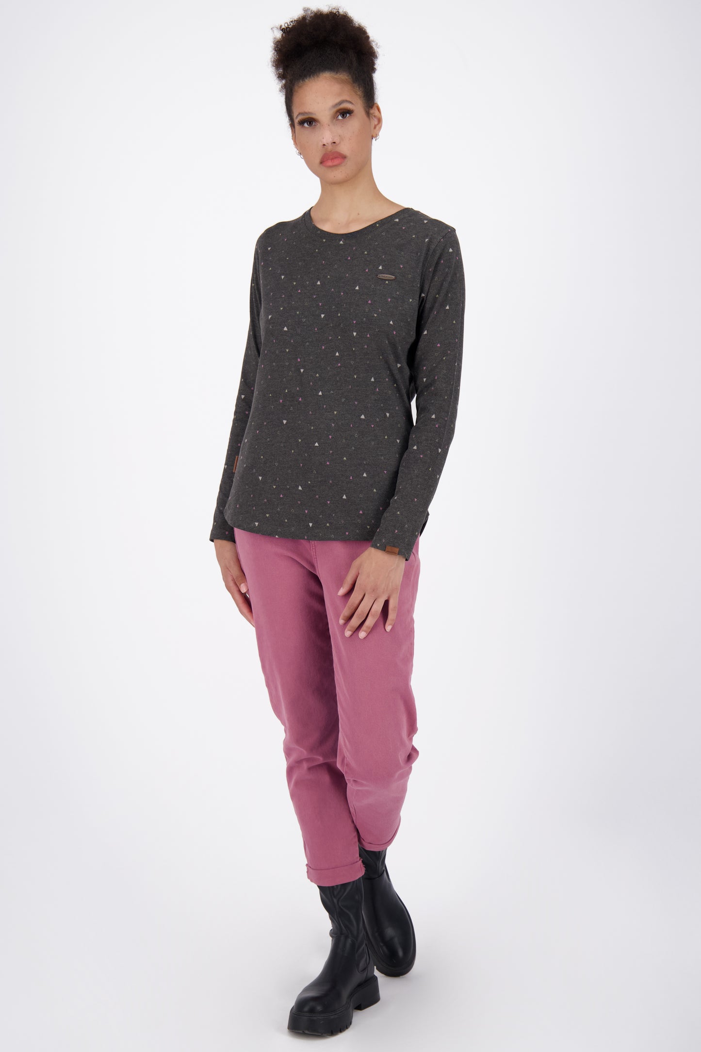 LeaAK B Langarmshirt Damen mit Muster Schwarz