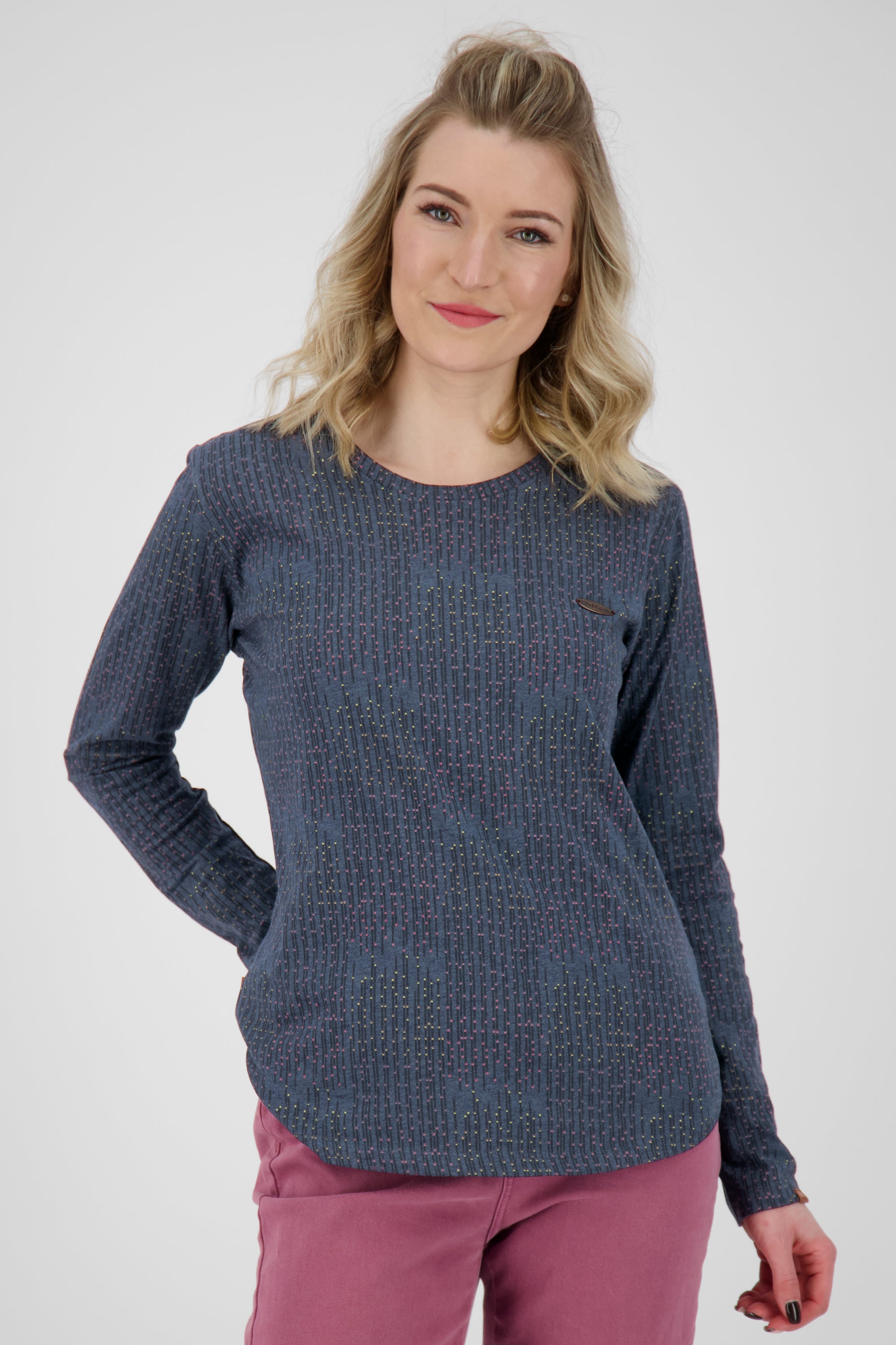 Dezent geschnittenes Damen Longsleeve mit Muster Dunkelblau