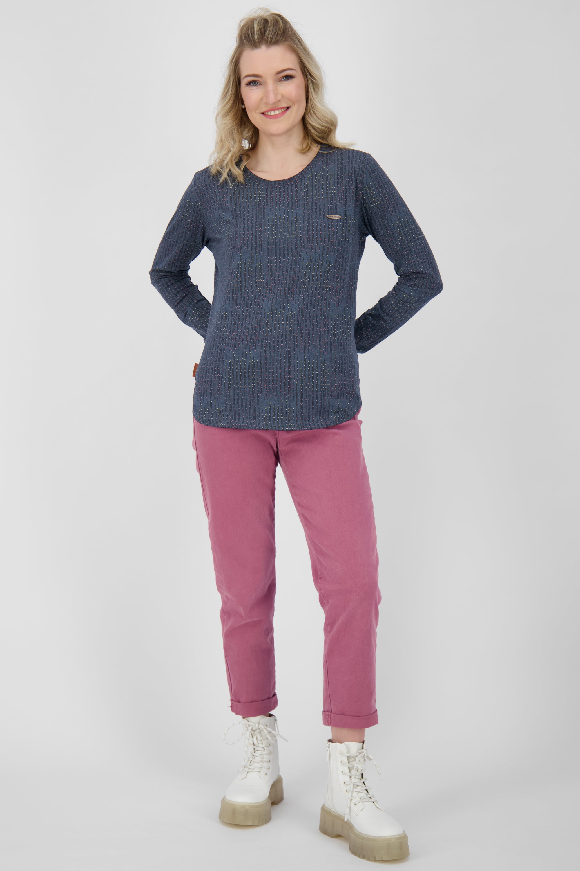 Dezent geschnittenes Damen Longsleeve mit Muster Dunkelblau