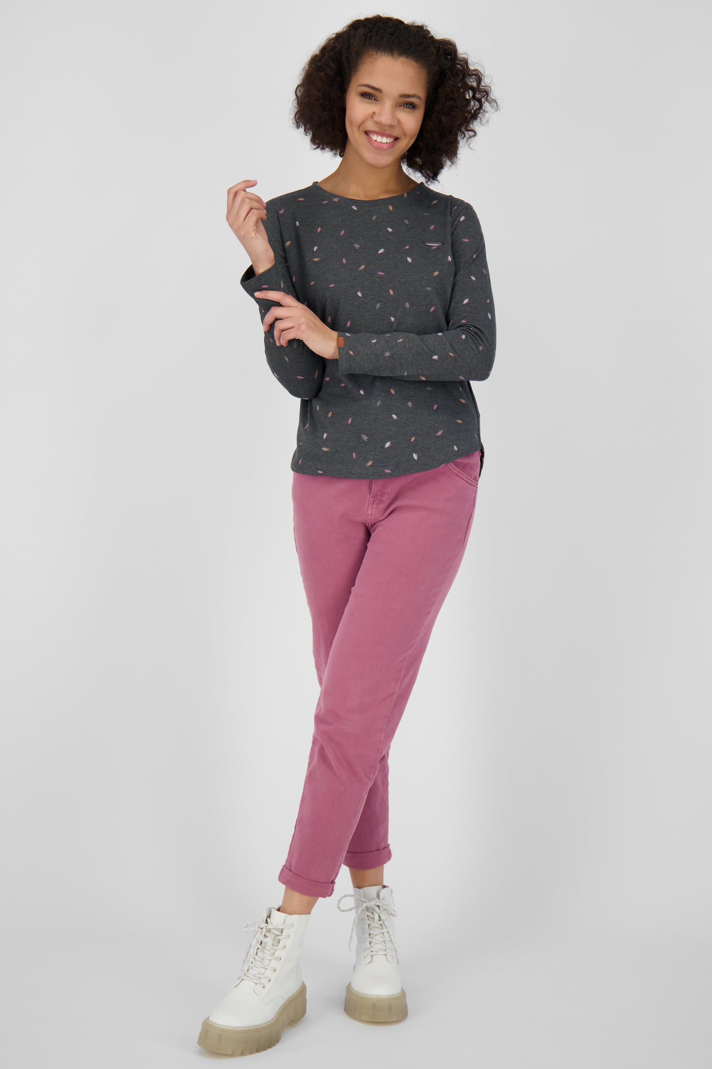 Dezent geschnittenes Damen Longsleeve mit Muster Schwarz
