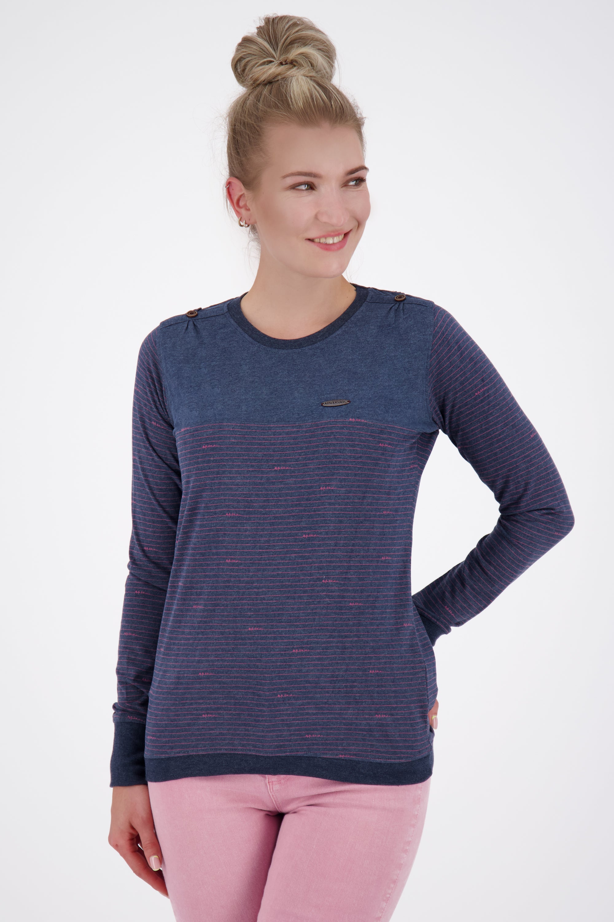 LeonieAK Z Langarmshirt Damen mit Streifen Dunkelblau
