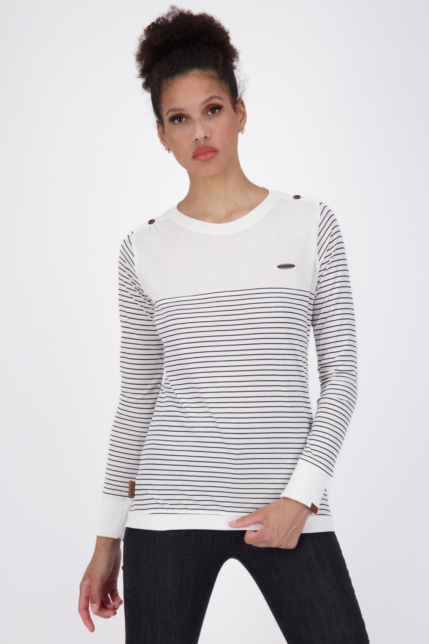 LeonieAK Z Langarmshirt Damen mit Streifen Weiß