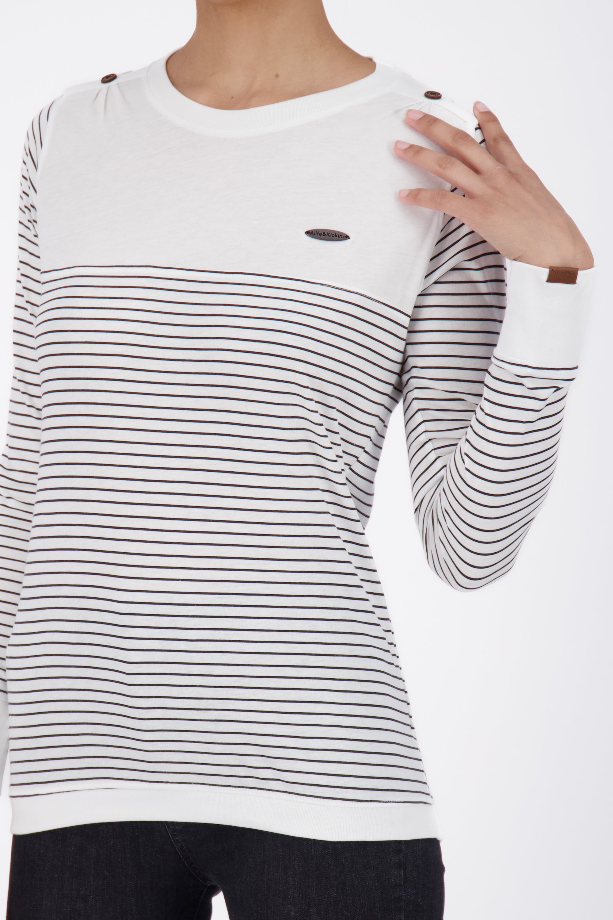 LeonieAK Z Langarmshirt Damen mit Streifen Weiß