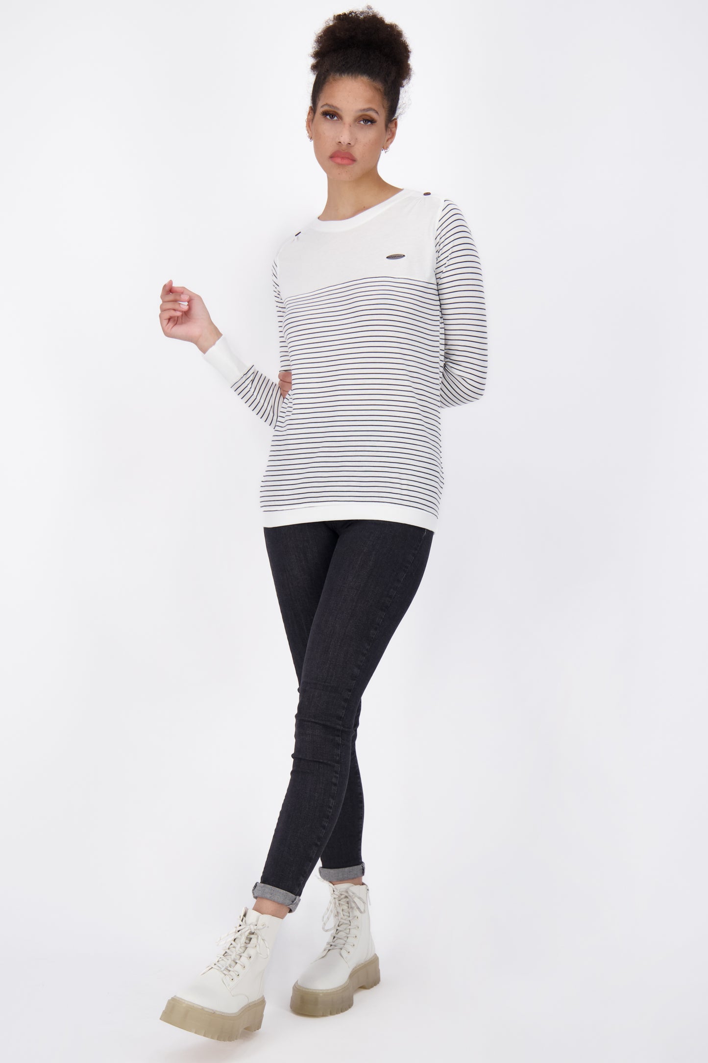 LeonieAK Z Langarmshirt Damen mit Streifen Weiß