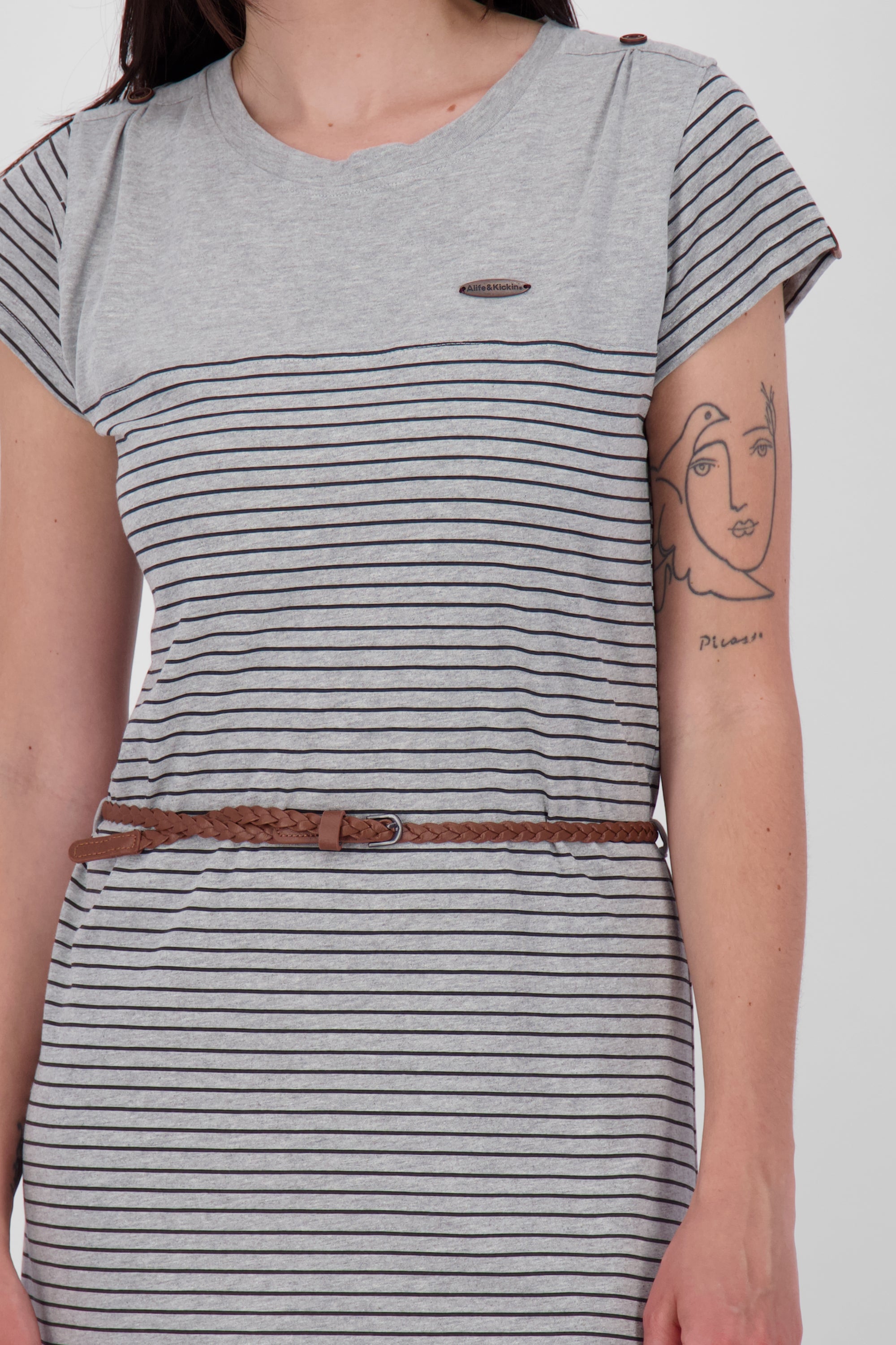 Damenkleid LeoniceAK B - Femininer Look mit trendigem Allover-Print Grau