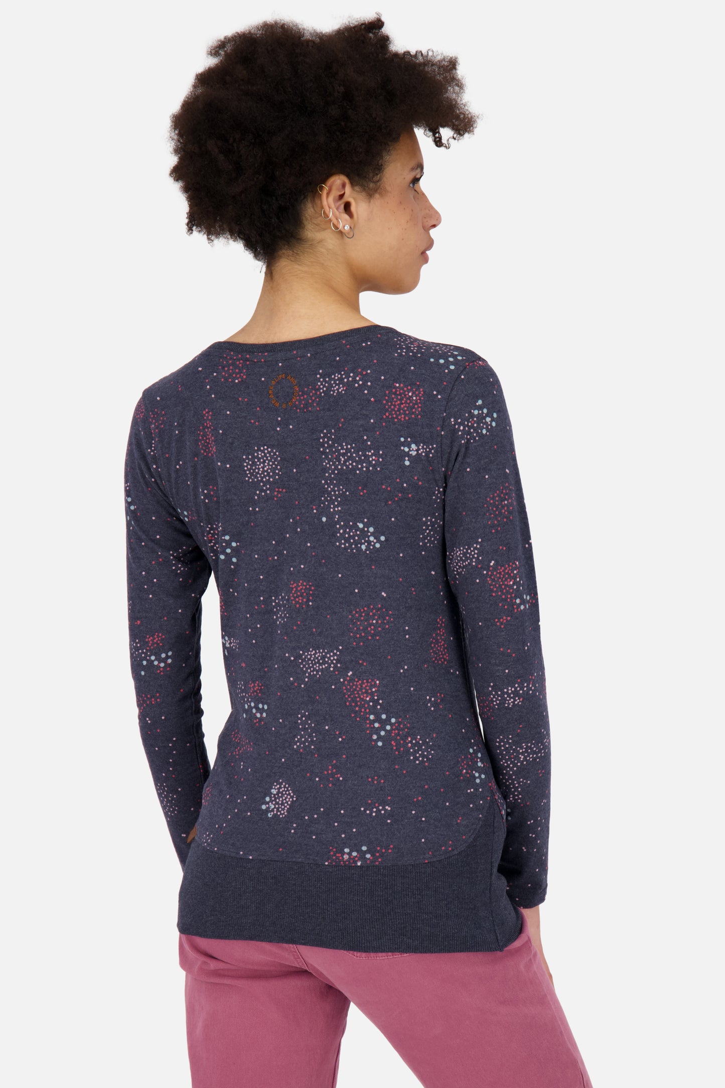 ConnyAK B Langarmshirt für Damen trendiges Muster Dunkelblau