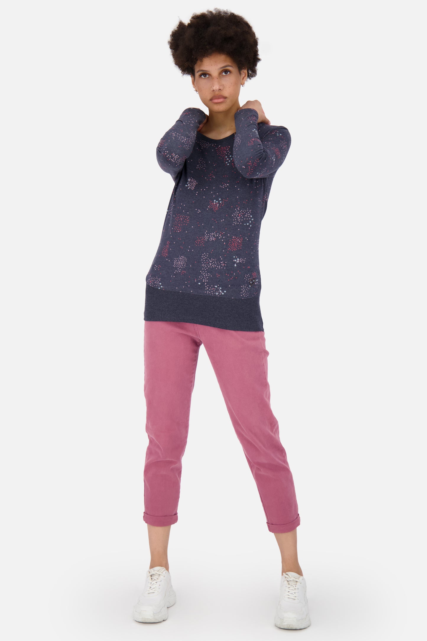 ConnyAK B Langarmshirt für Damen trendiges Muster Dunkelblau