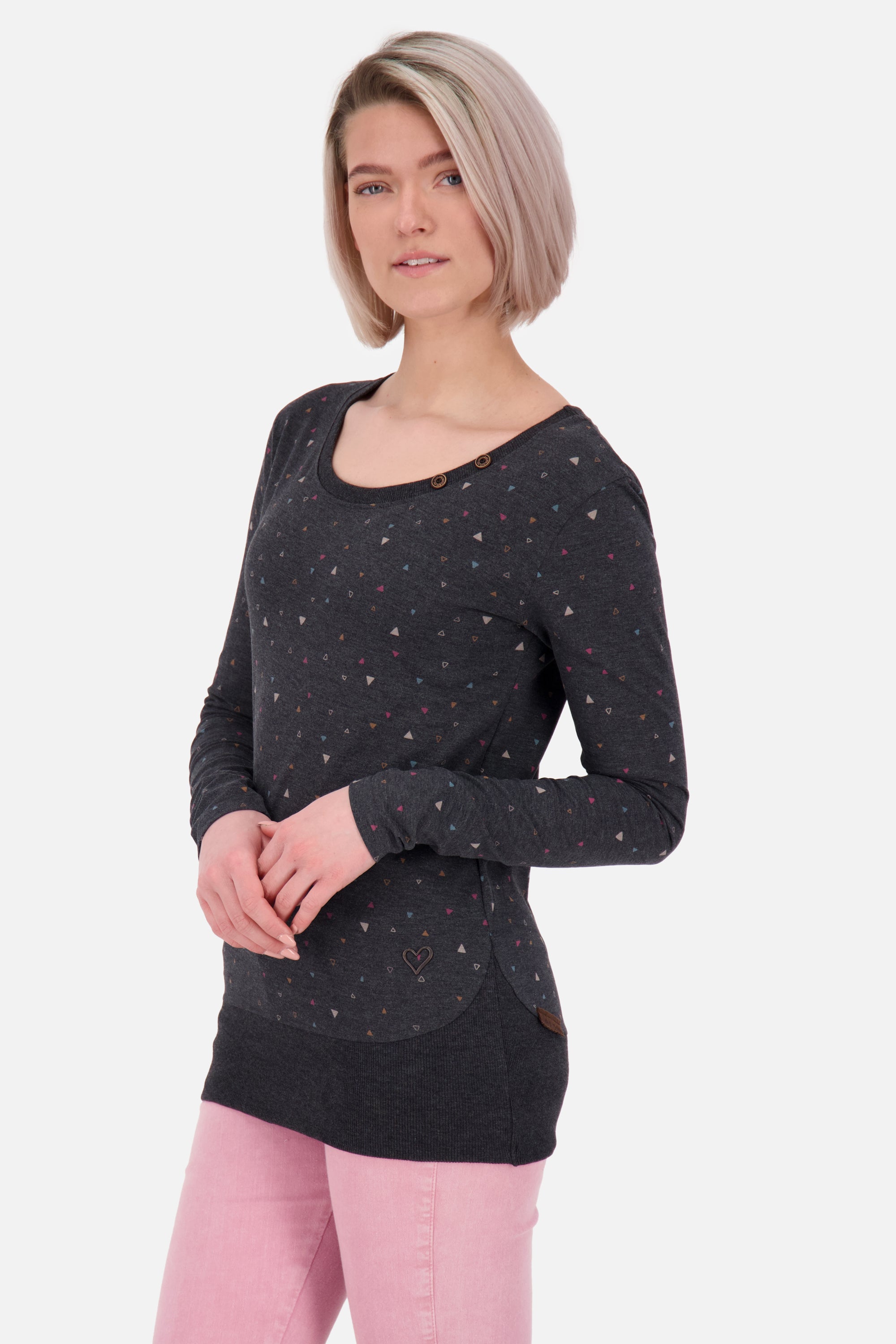 ConnyAK B Langarmshirt für Damen trendiges Muster Schwarz