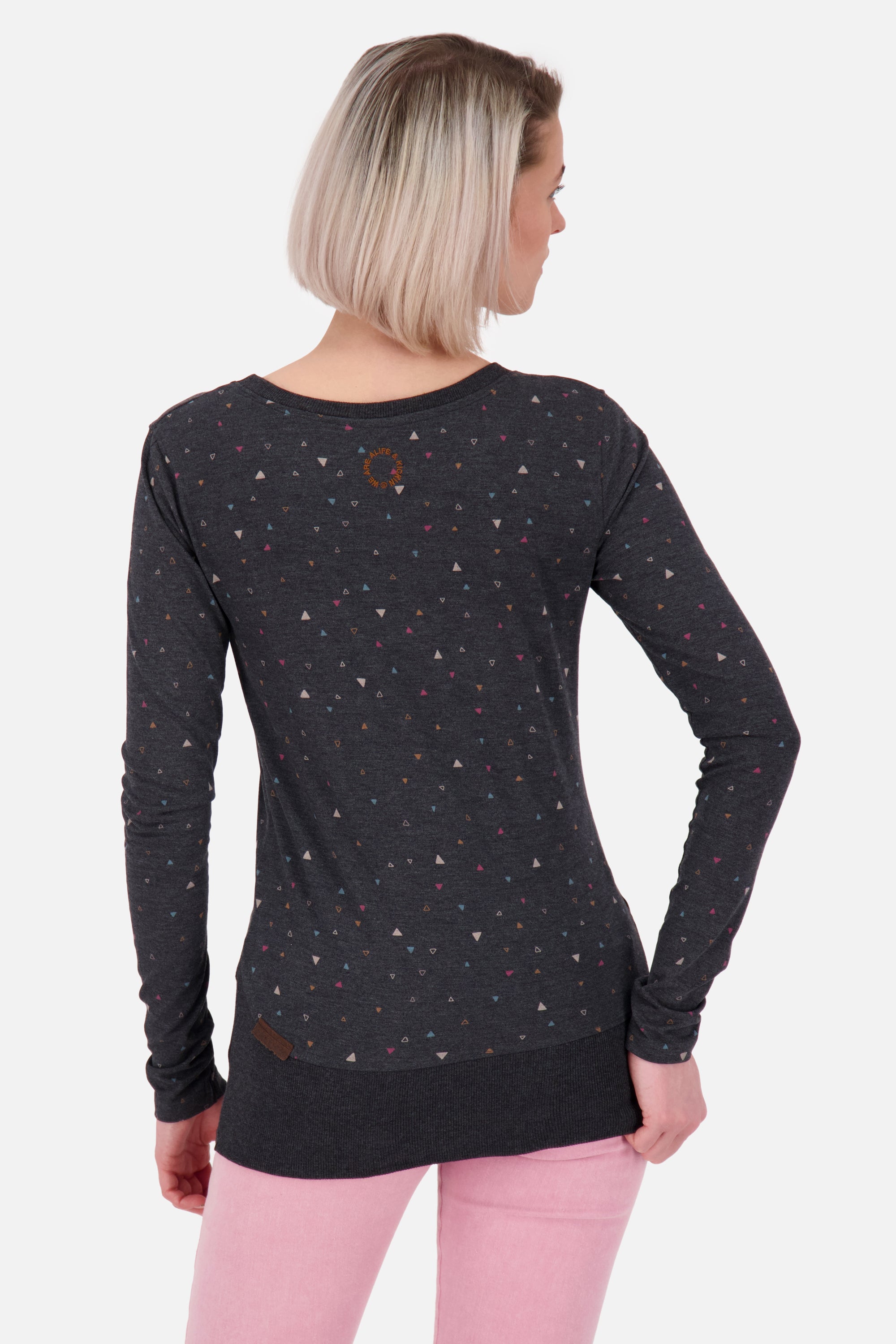 ConnyAK B Langarmshirt für Damen trendiges Muster Schwarz