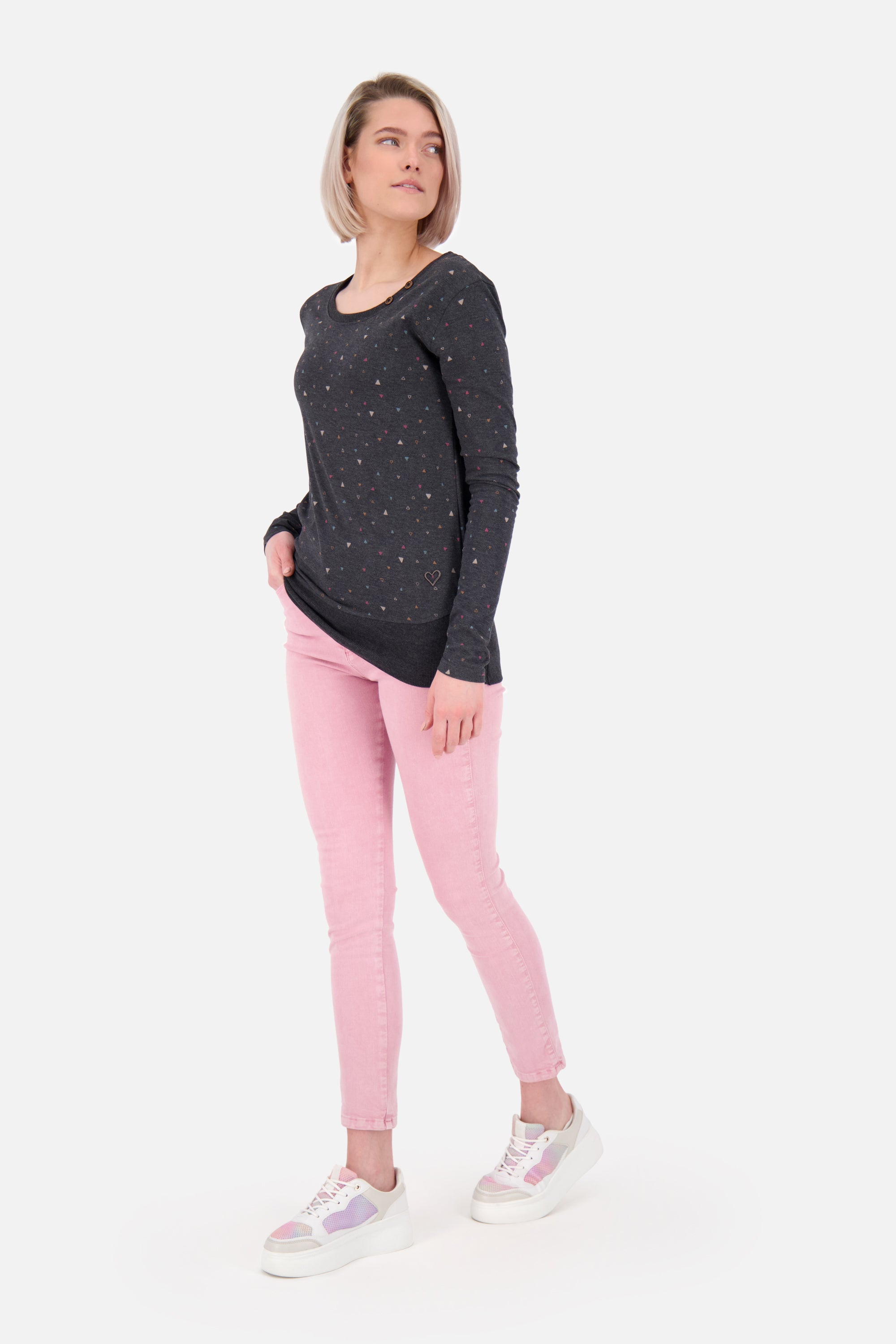 ConnyAK B Langarmshirt für Damen trendiges Muster Schwarz
