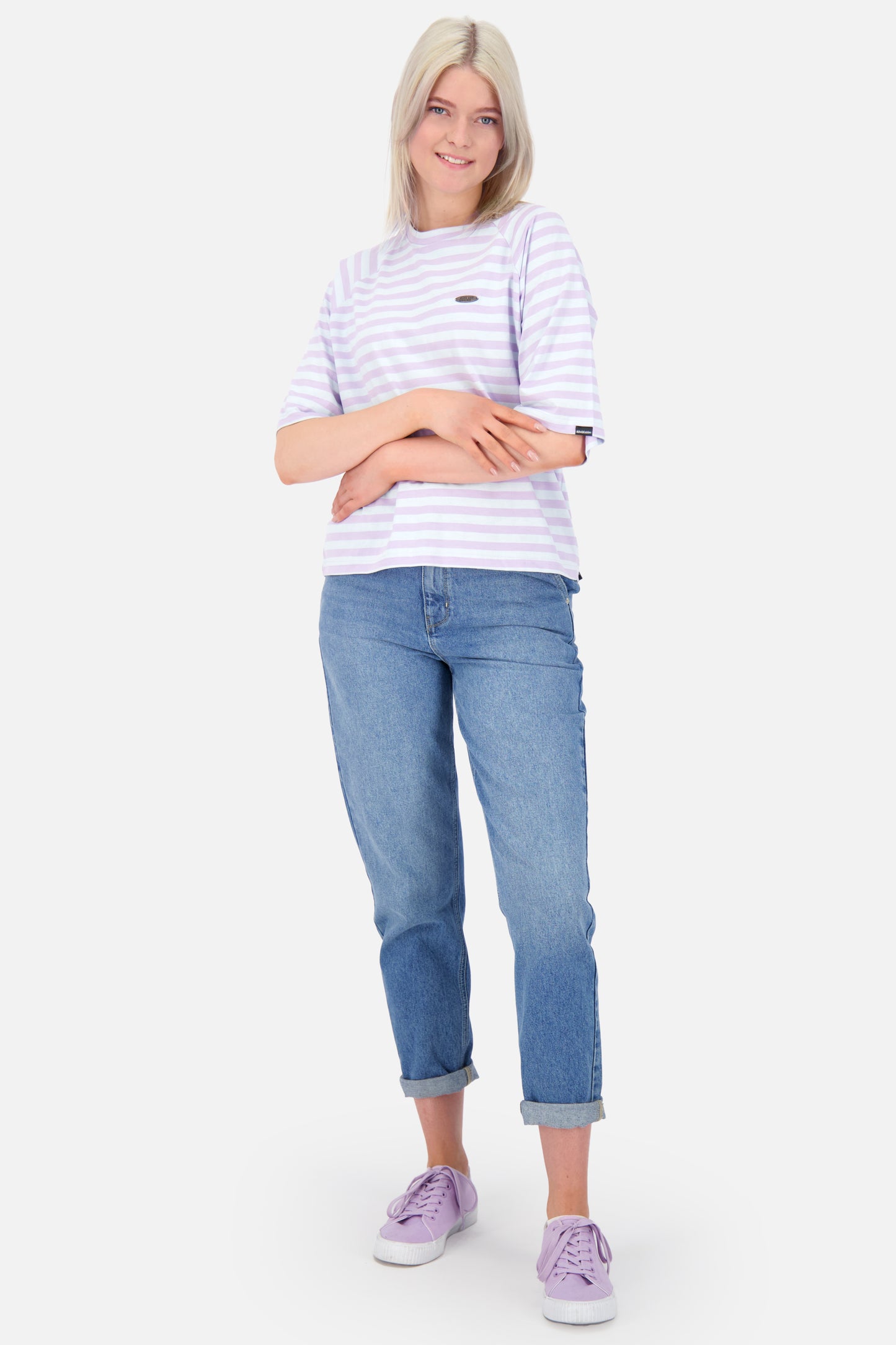 RubyAK Z - ein maritimes T-Shirt mit Streifen für Damen Violett