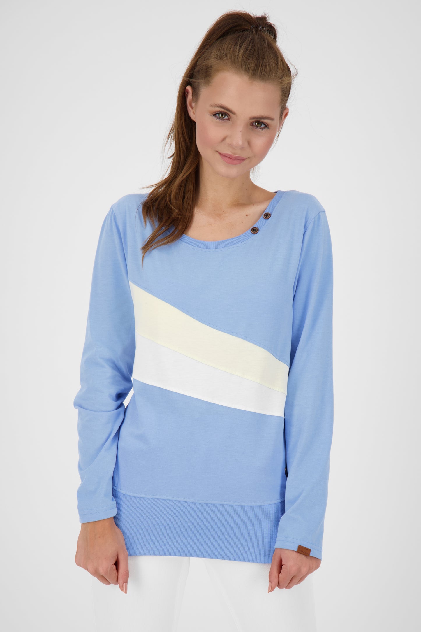 CleaAK Long sportliches Damen Longsleeve in lebendigen Farben Hellblau