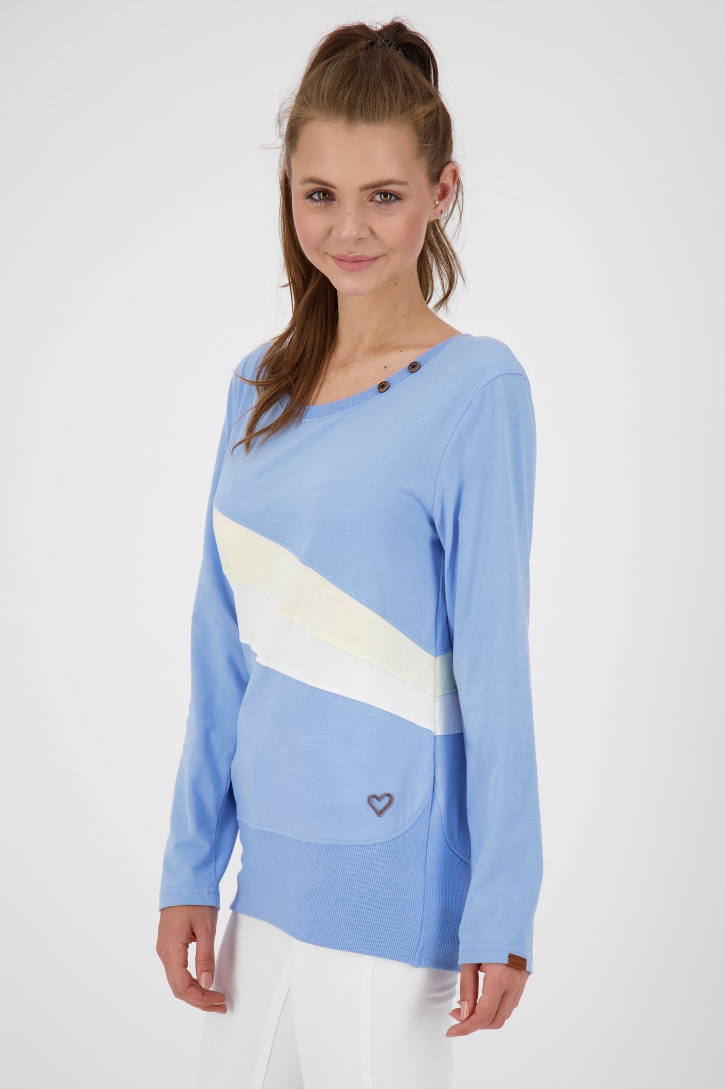 CleaAK Long sportliches Damen Longsleeve in lebendigen Farben Hellblau