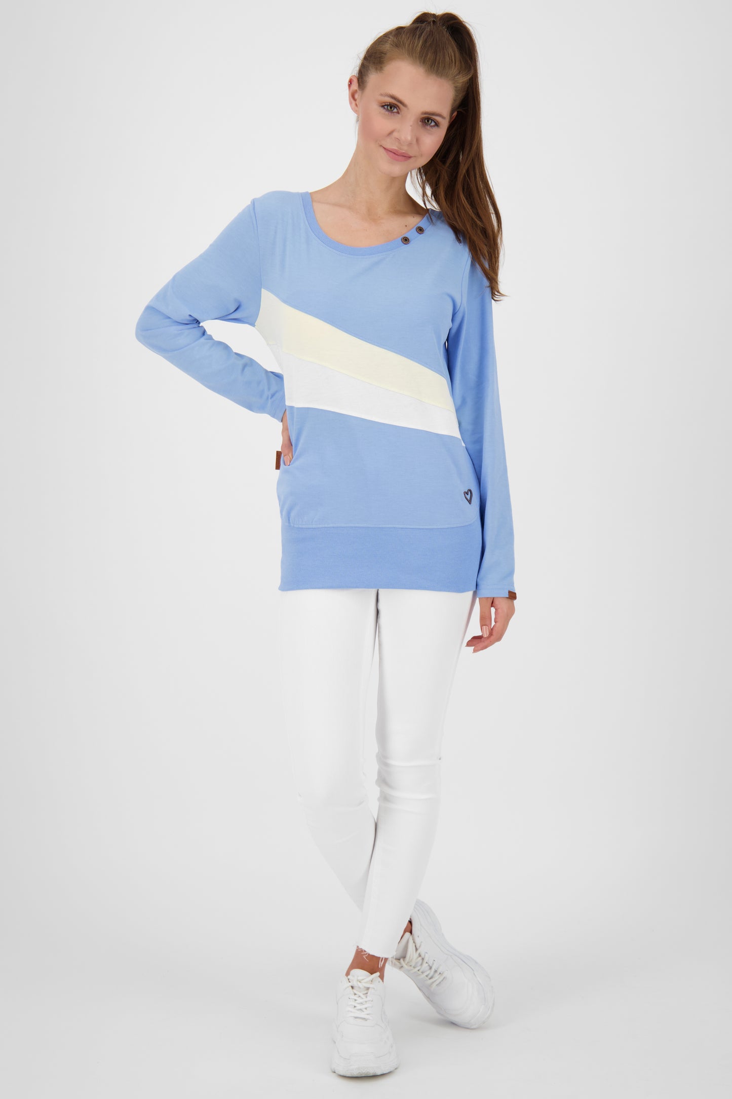 CleaAK Long sportliches Damen Longsleeve in lebendigen Farben Hellblau