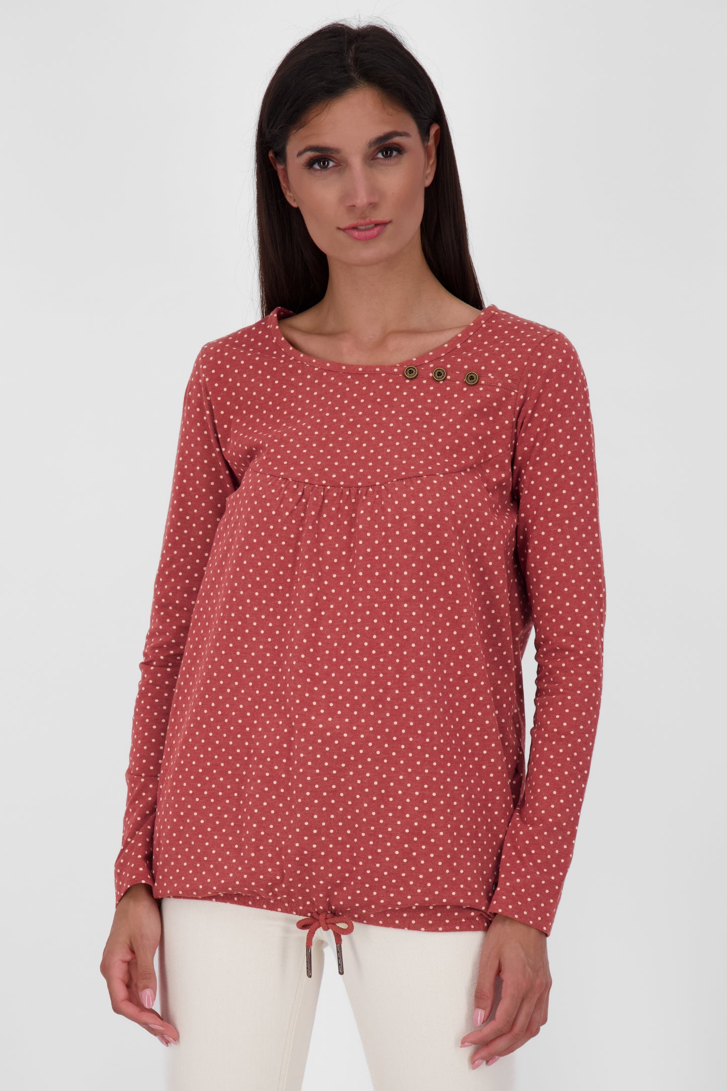 Das neue MiaAK B Langarmshirt für Damen mit trendigem Muster Dunkelrot