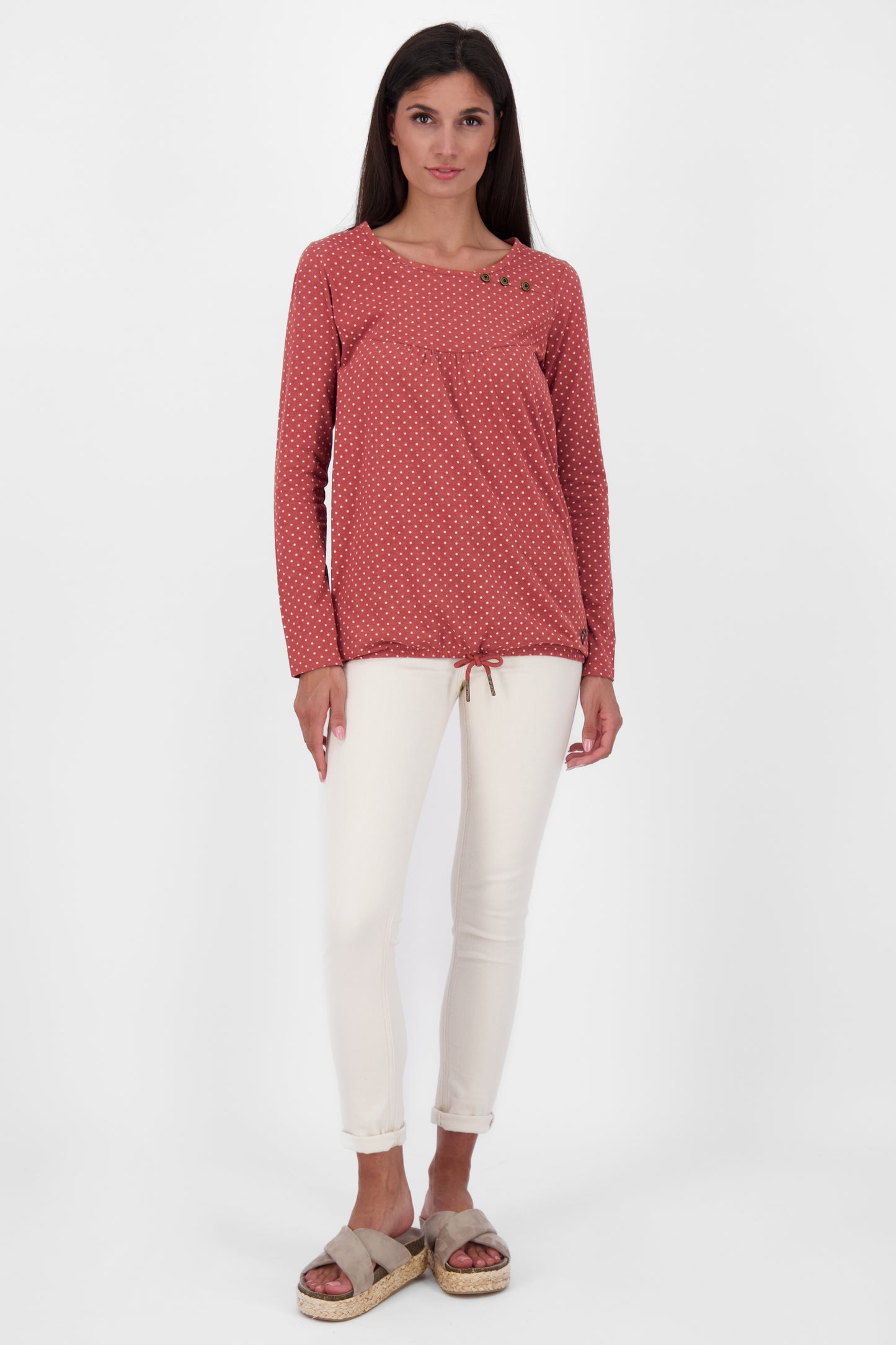 Das neue MiaAK B Langarmshirt für Damen mit trendigem Muster Dunkelrot