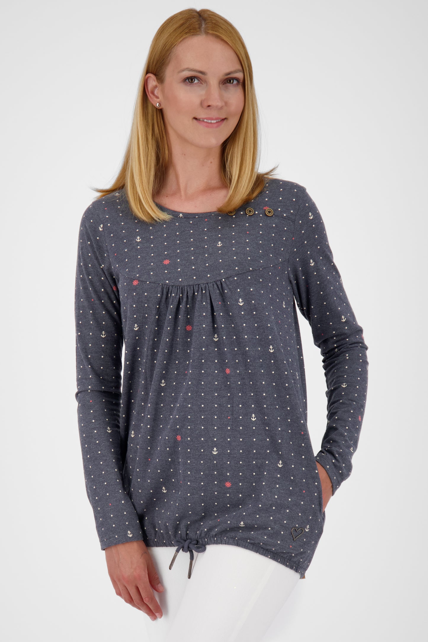 Das neue MiaAK B Langarmshirt für Damen mit trendigem Muster Dunkelblau