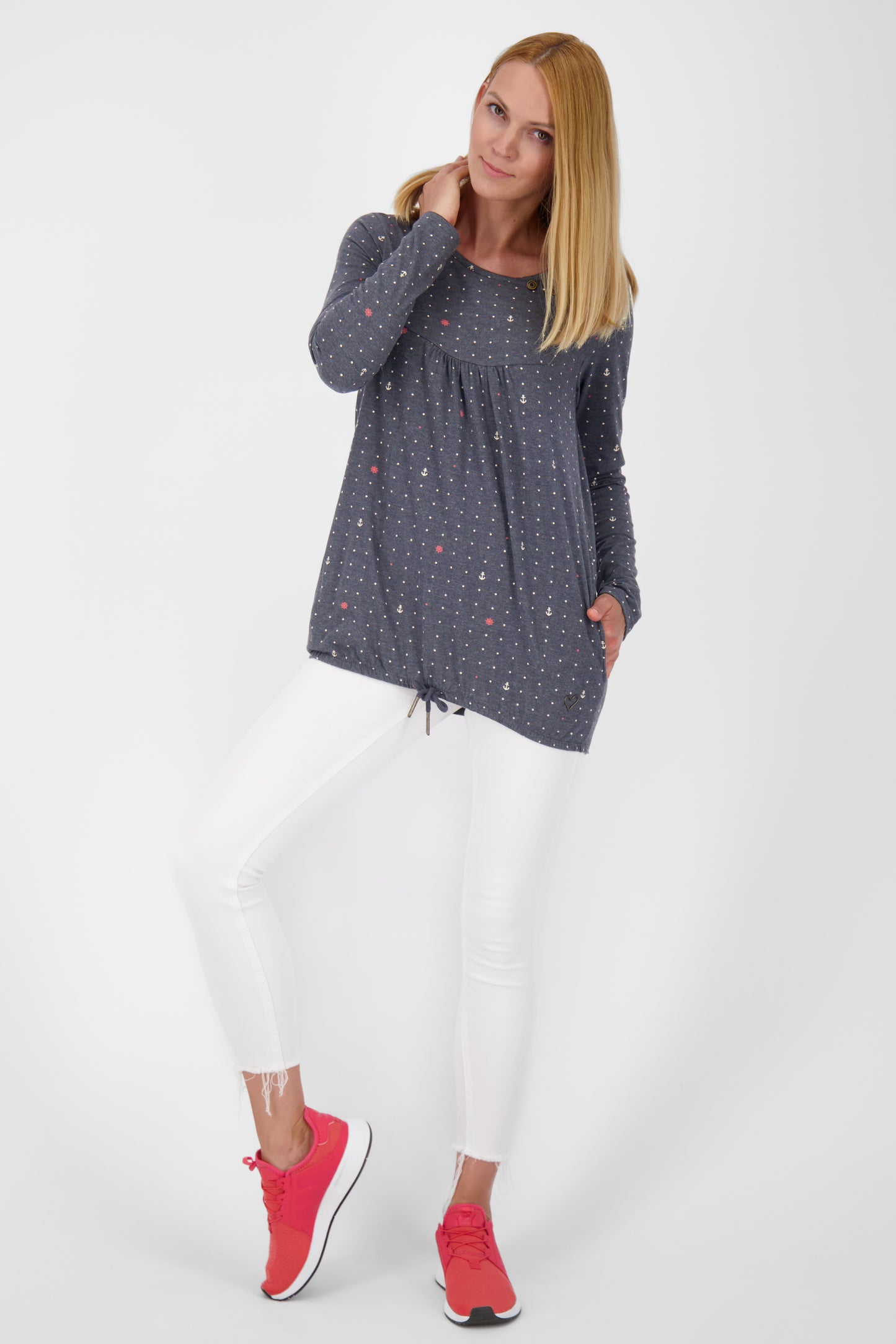 Das neue MiaAK B Langarmshirt für Damen mit trendigem Muster Dunkelblau