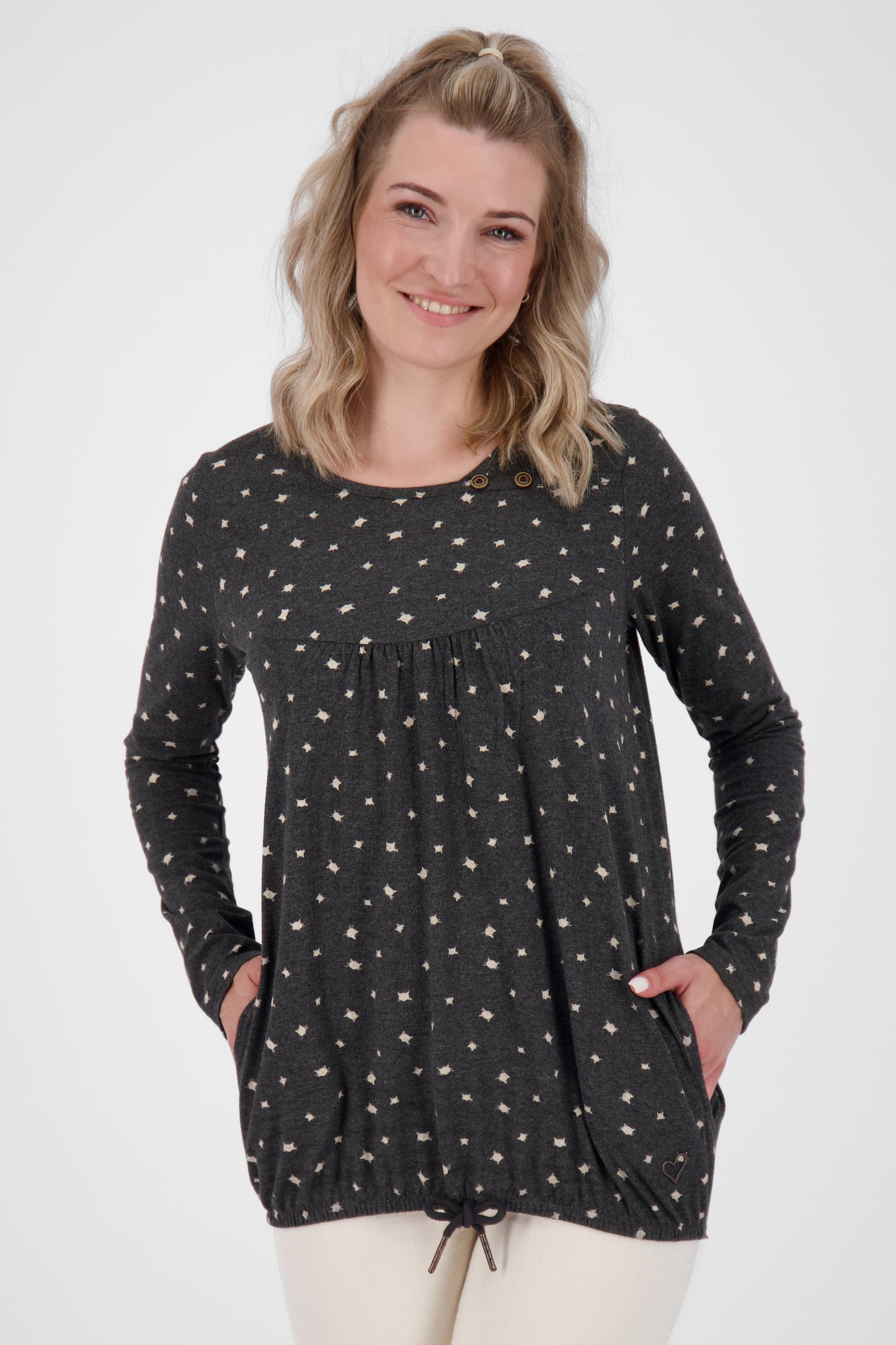 Das neue MiaAK B Langarmshirt für Damen mit trendigem Muster Schwarz