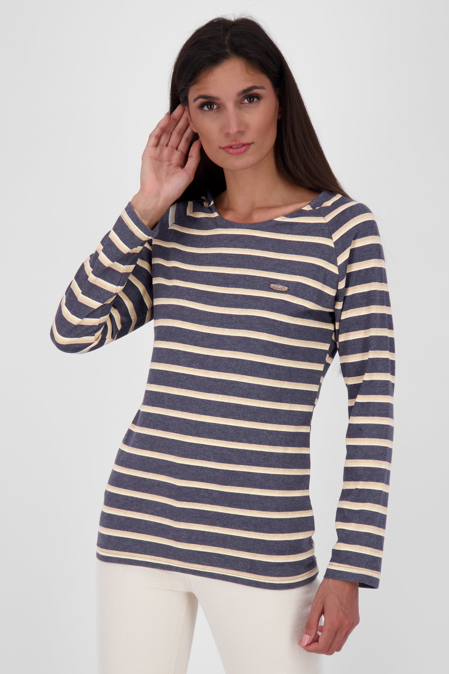 Maritimes Flair - Das Damen Langarmshirt VickyAK Z mit Streifen Dunkelblau