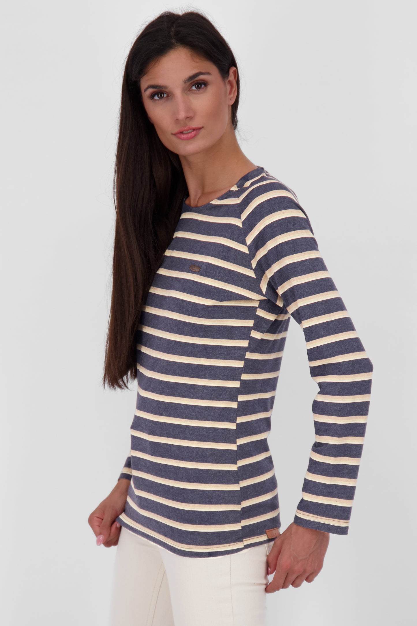 Maritimes Flair - Das Damen Langarmshirt VickyAK Z mit Streifen Dunkelblau
