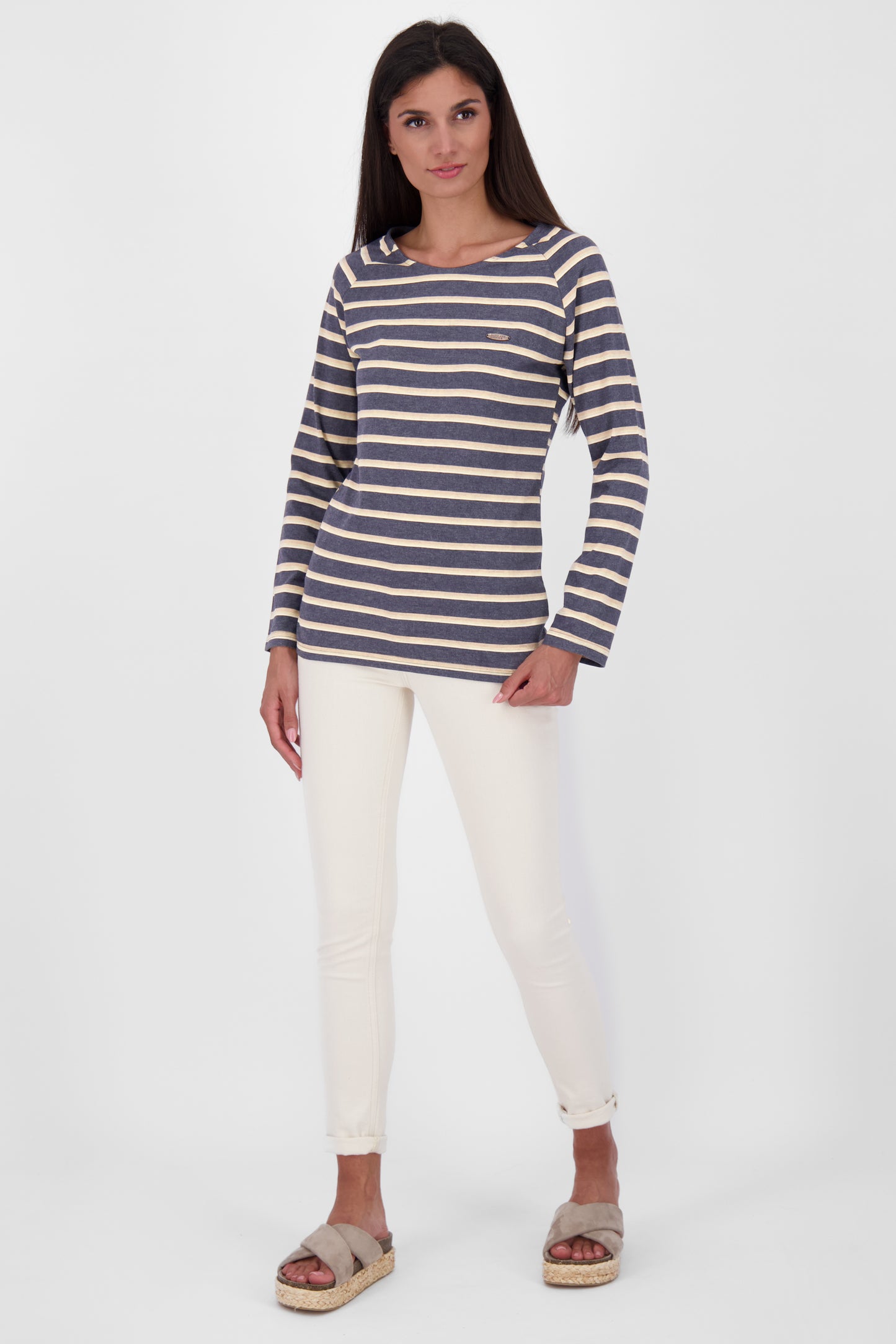 Maritimes Flair - Das Damen Langarmshirt VickyAK Z mit Streifen Dunkelblau