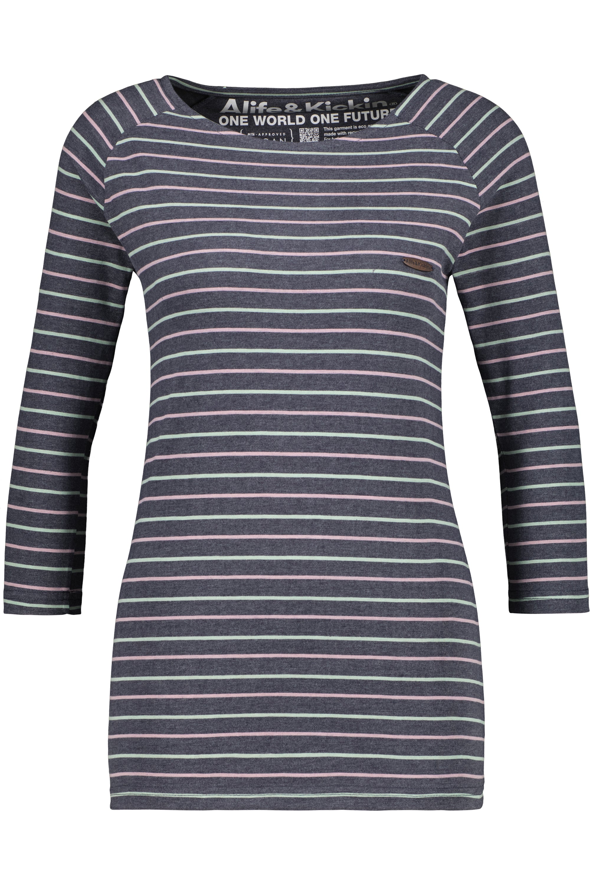 Streifenliebe - VickyAK Z Damen Langarmshirt in trendigem Design Dunkelblau