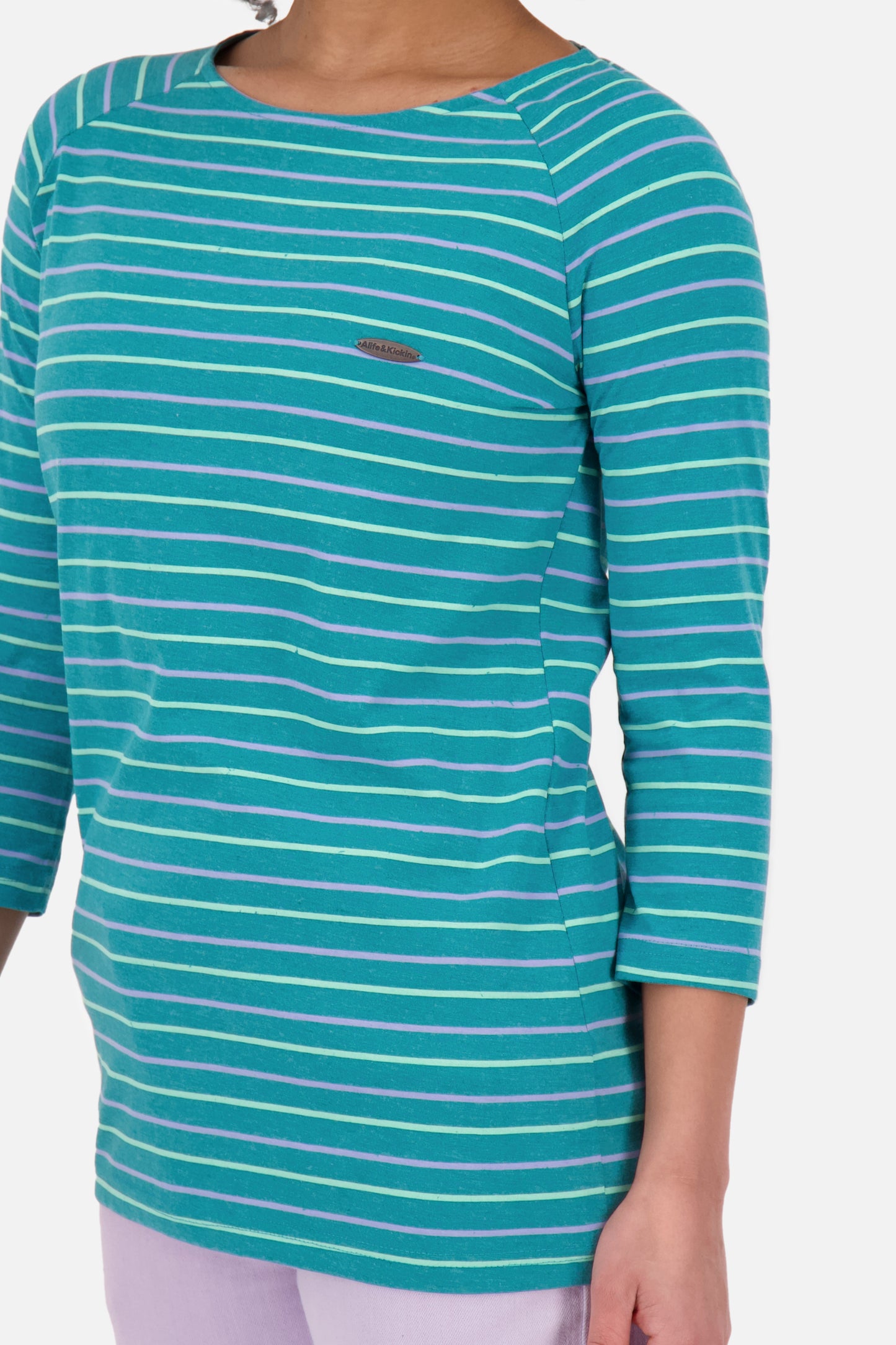 Streifenliebe - VickyAK Z Damen Langarmshirt in trendigem Design Dunkelgrün