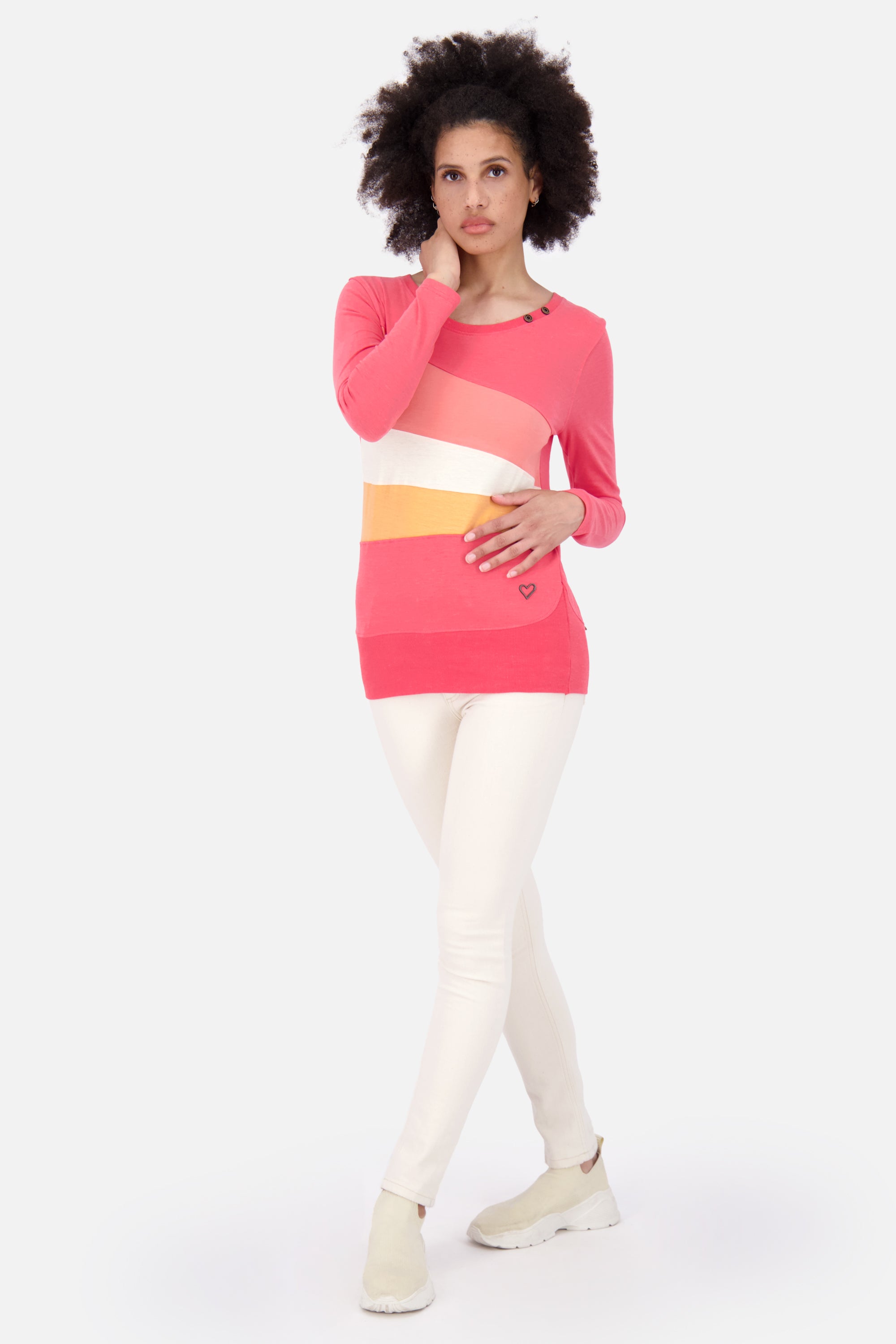 CliaAK A Langarmshirt Damen: Colourblocking-Streifen für einen einzigartigen Look Rot