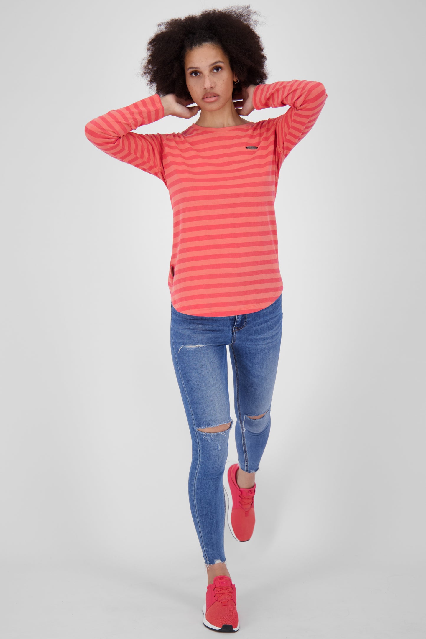 Damen Langarmshirt LeaAK Z mit trendigen Streifen Rot
