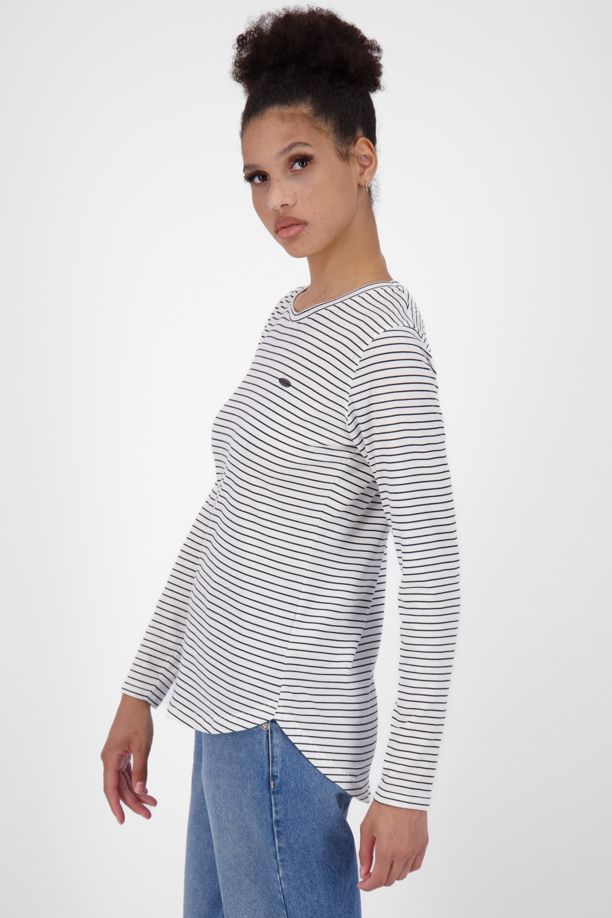 Damen Langarmshirt LeaAK Z mit trendigen Streifen Weiß