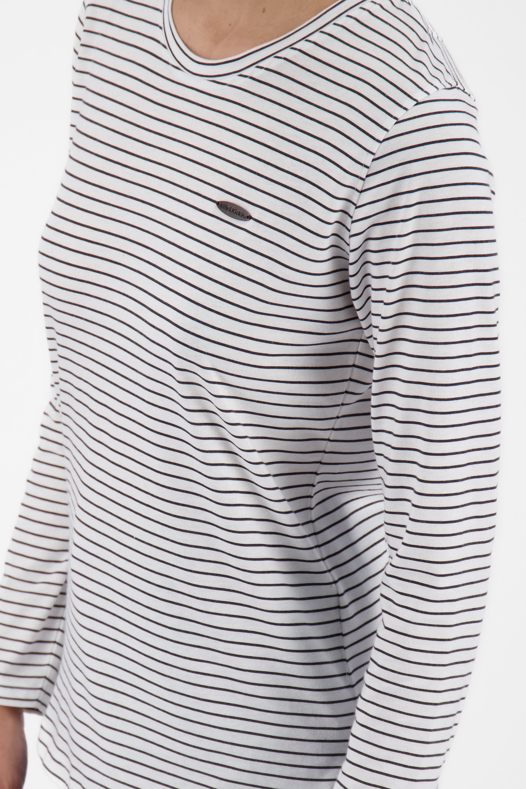 Damen Langarmshirt LeaAK Z mit trendigen Streifen Weiß