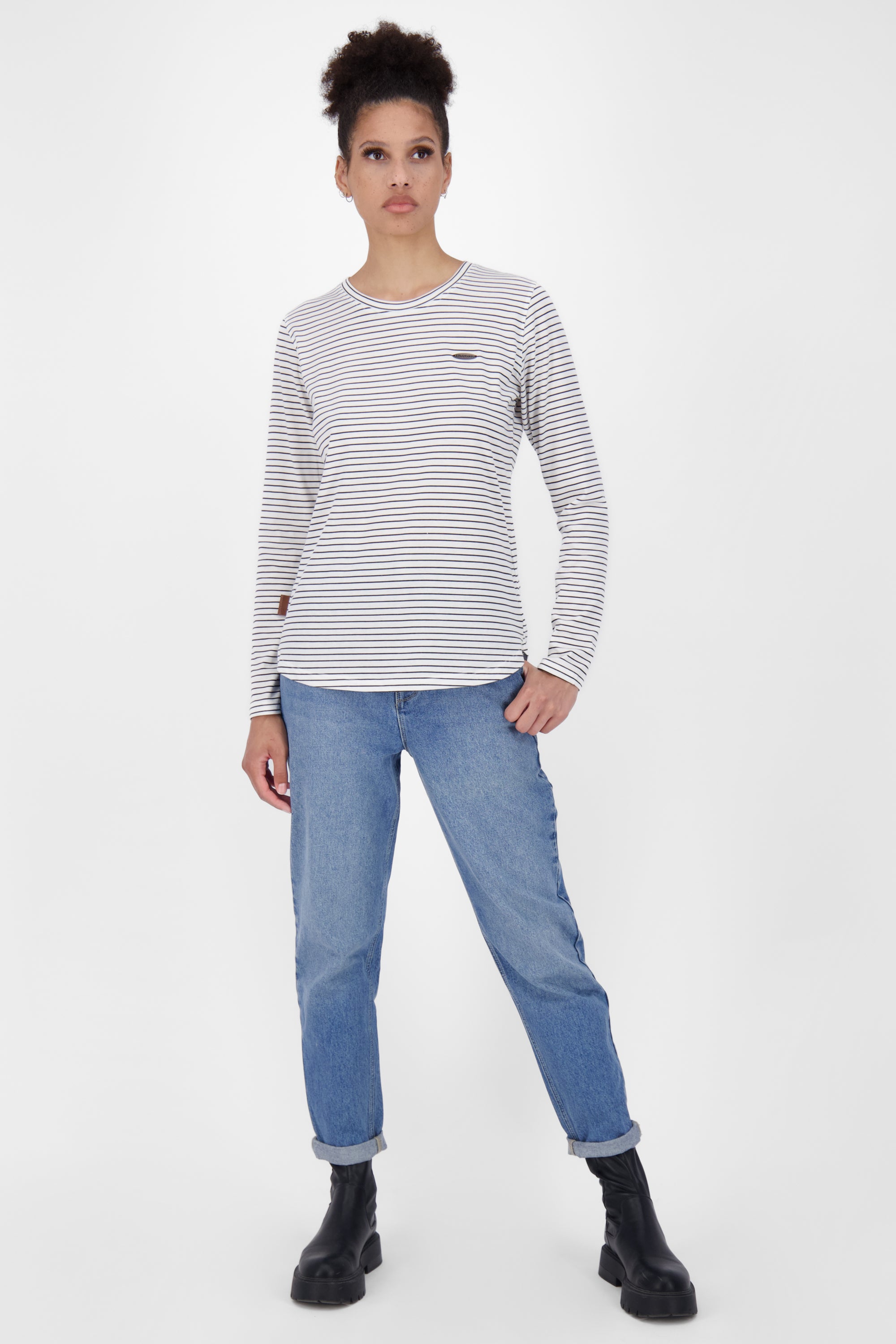 Damen Langarmshirt LeaAK Z mit trendigen Streifen Weiß