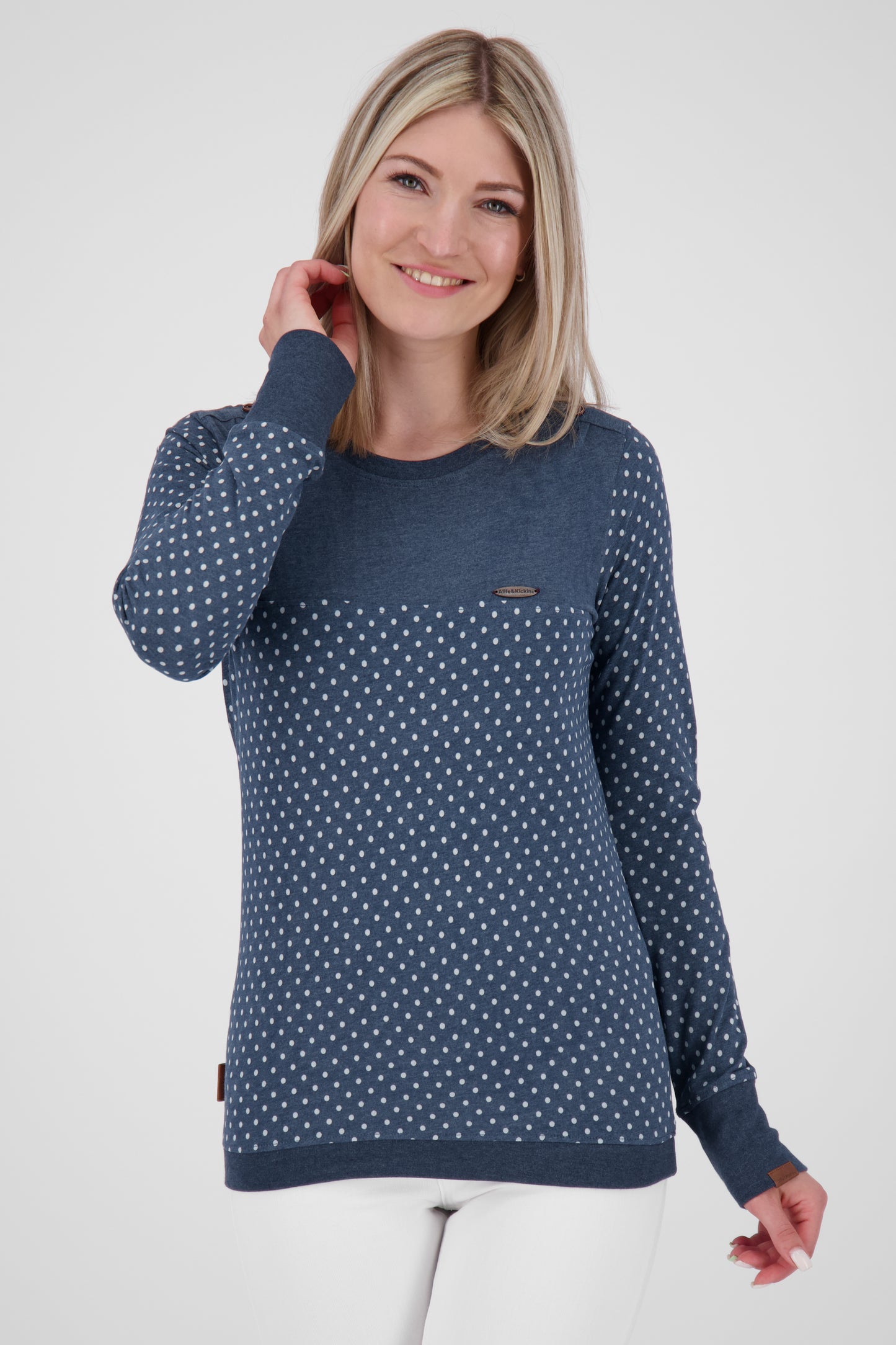 LeonieAK B Damen Langarmshirt mit alloverprint Streifendesign Dunkelblau