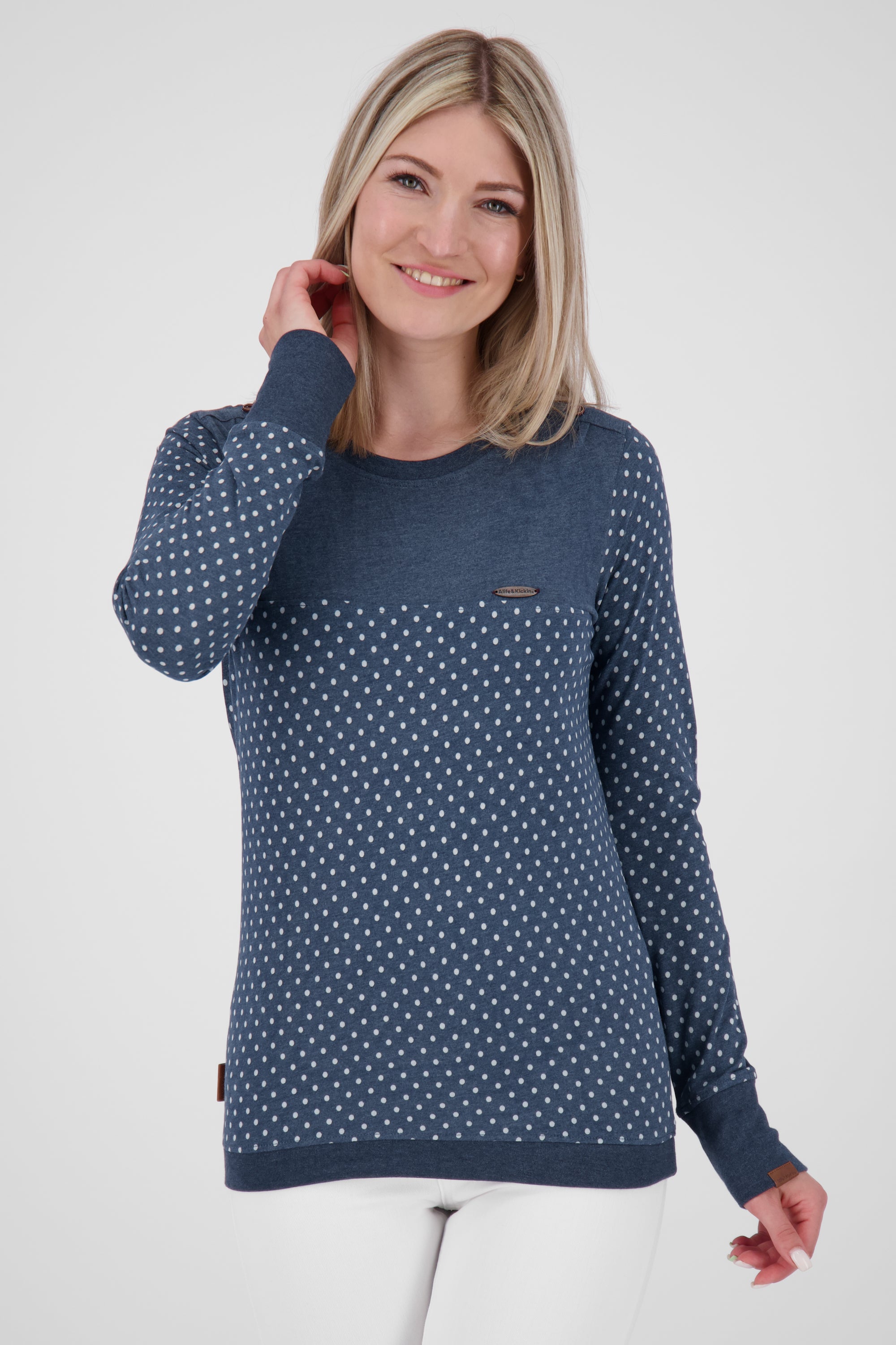 LeonieAK B Damen Langarmshirt mit alloverprint Streifendesign Dunkelblau