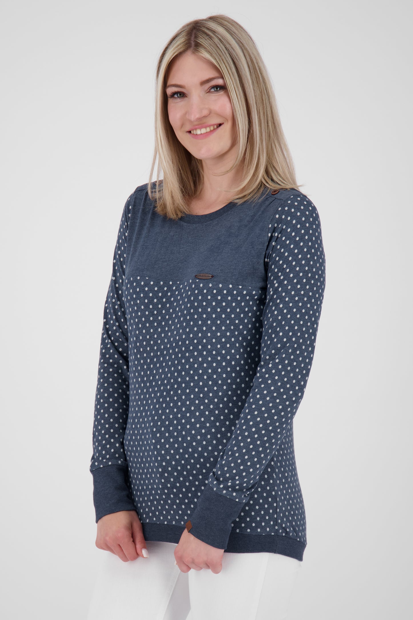 LeonieAK B Damen Langarmshirt mit alloverprint Streifendesign Dunkelblau