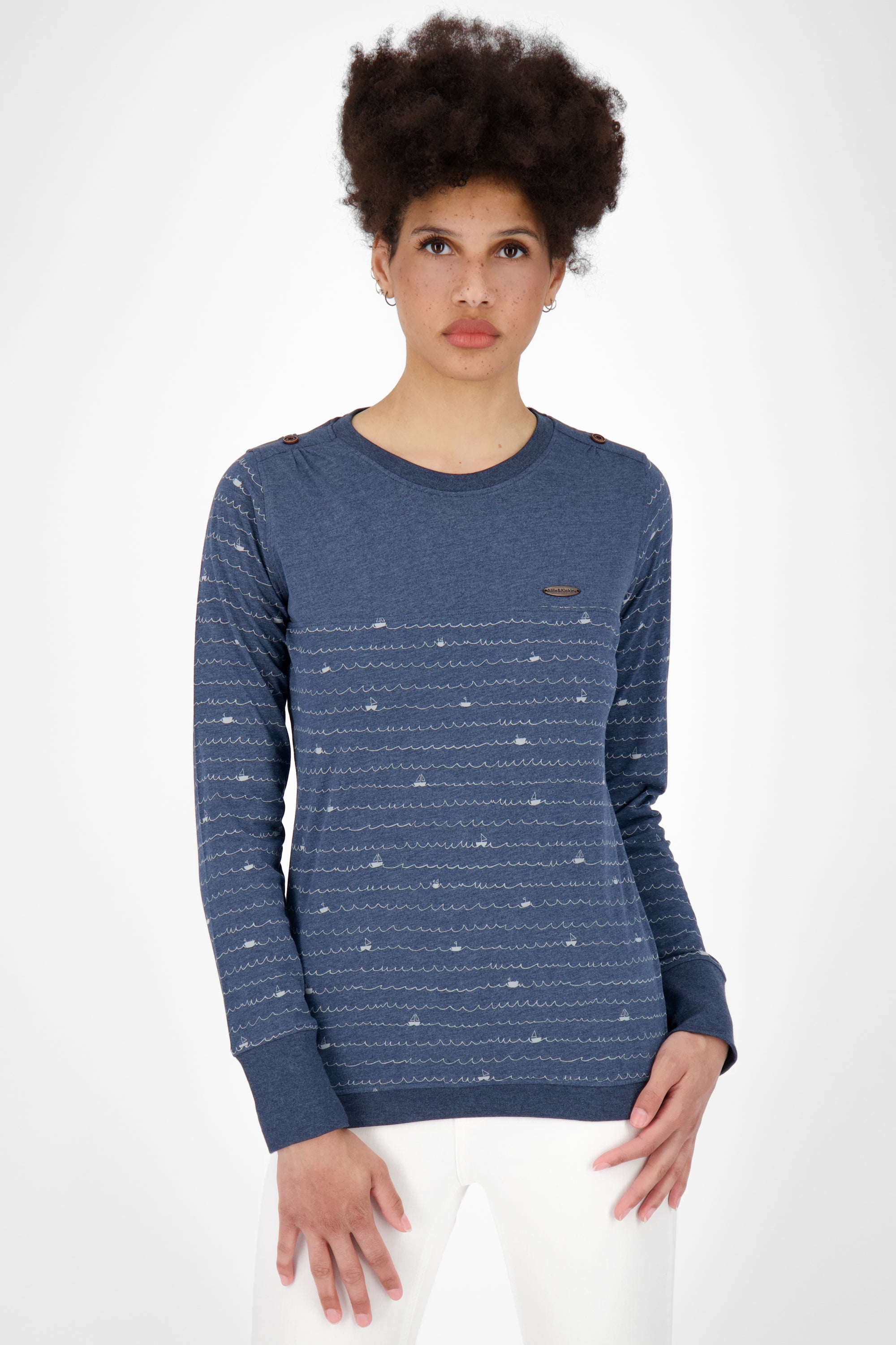 Modisches Damen Longsleeve mit Muster - LeonieAK B Dunkelblau