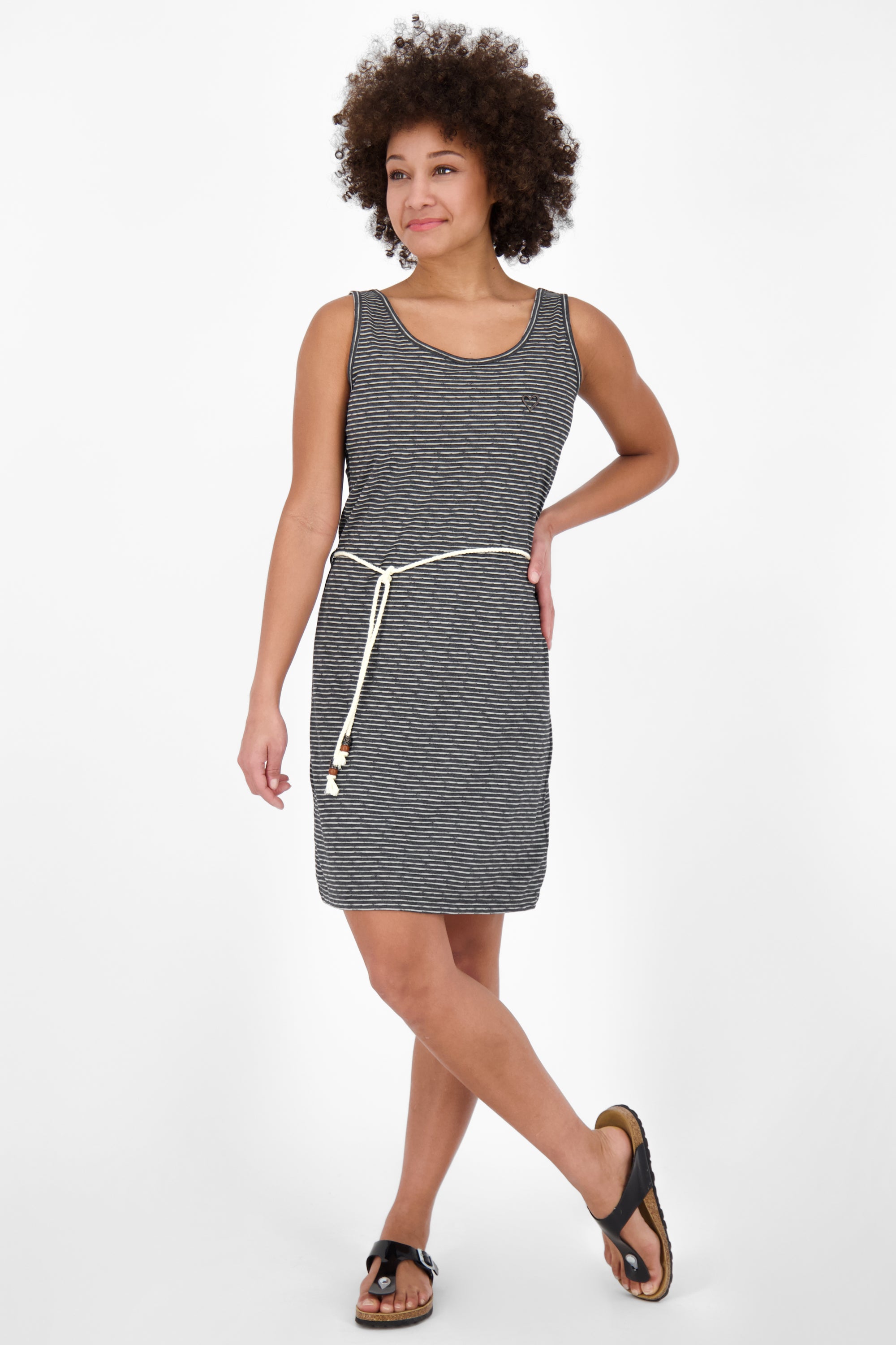 JenniferAK Z - Gestreiftes Trägerkleid für Damen von Alife and Kickin Schwarz