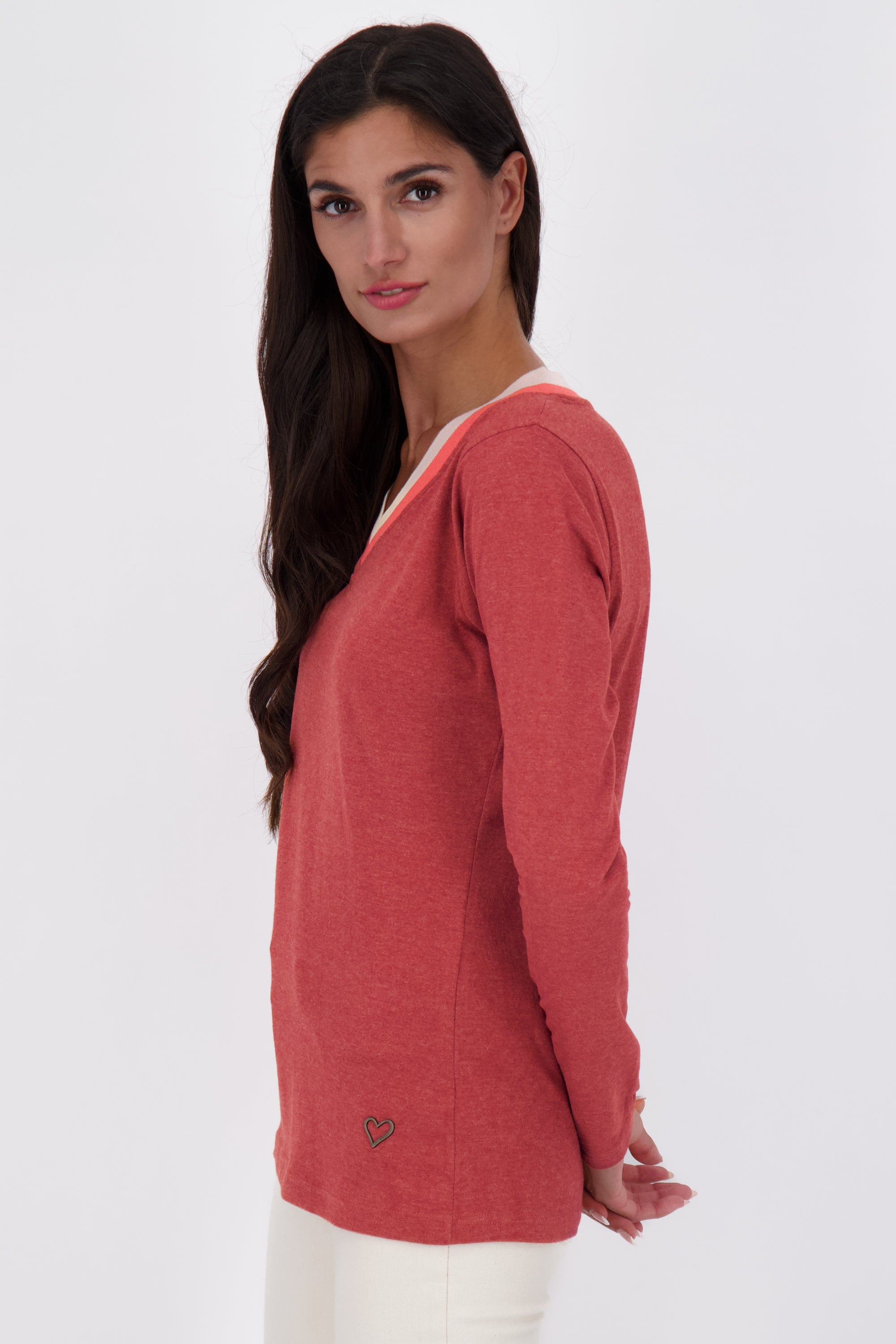 IziaAK A Langarmshirt Damen mit Streifen Dunkelrot